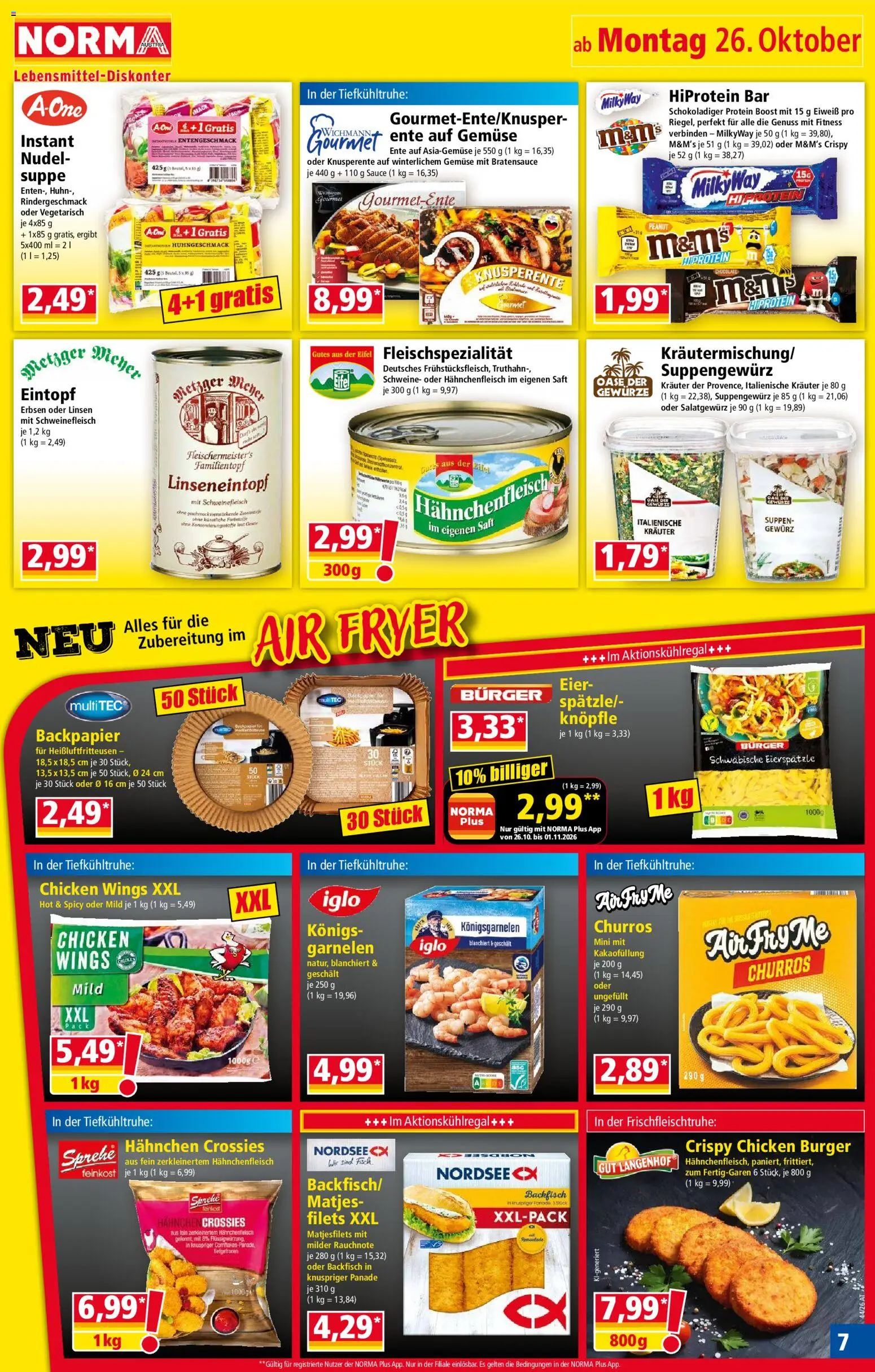 Norma Flugblatt gültig ab 26.10.2026 | Seite: 7 | Produkte: Burger, Gemüse, Eier, Schweinefleisch