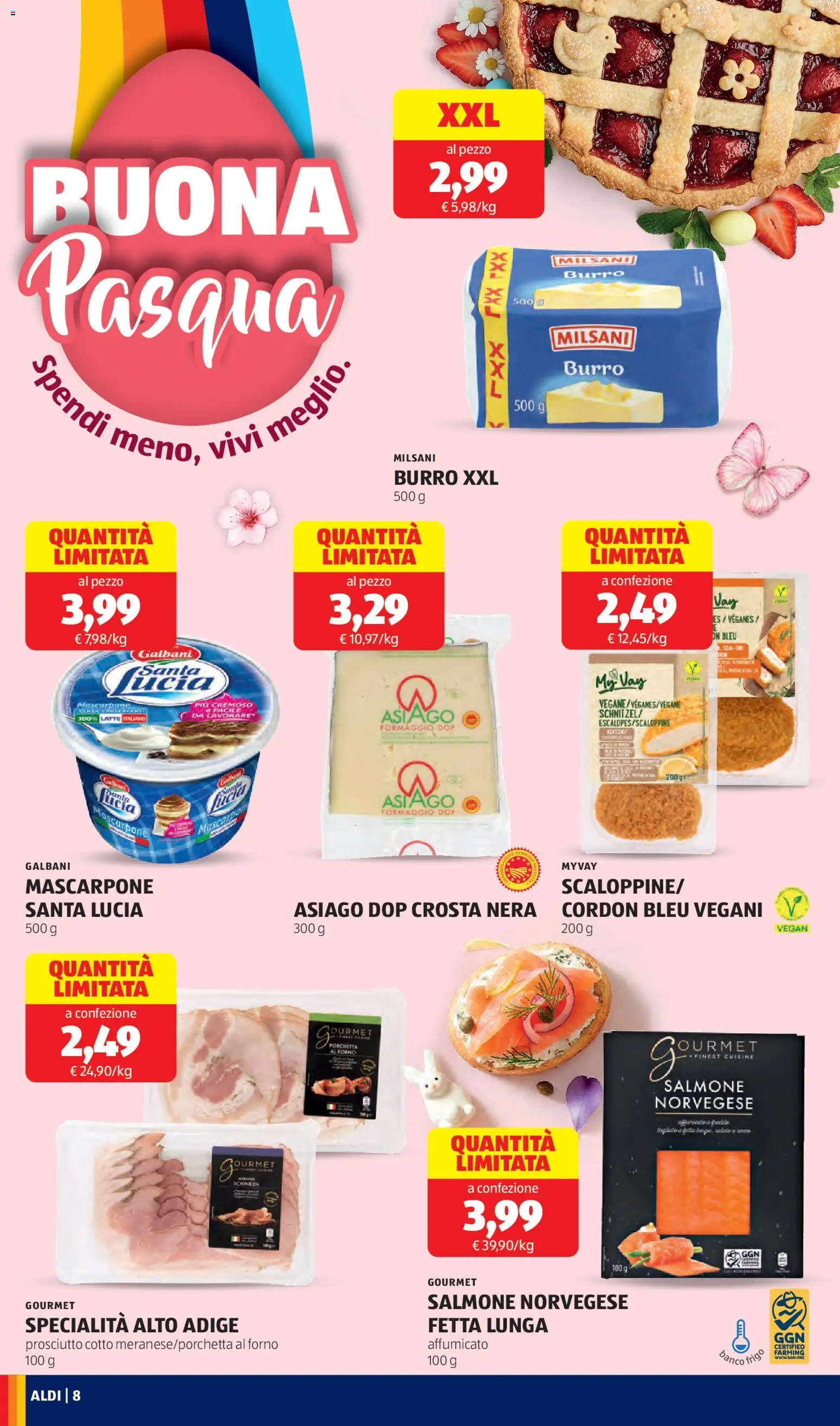 Volantino Aldi del 16.03.2026 | Pagina: 8 | Prodotti: Salmone, Latte, Formaggio, Burro