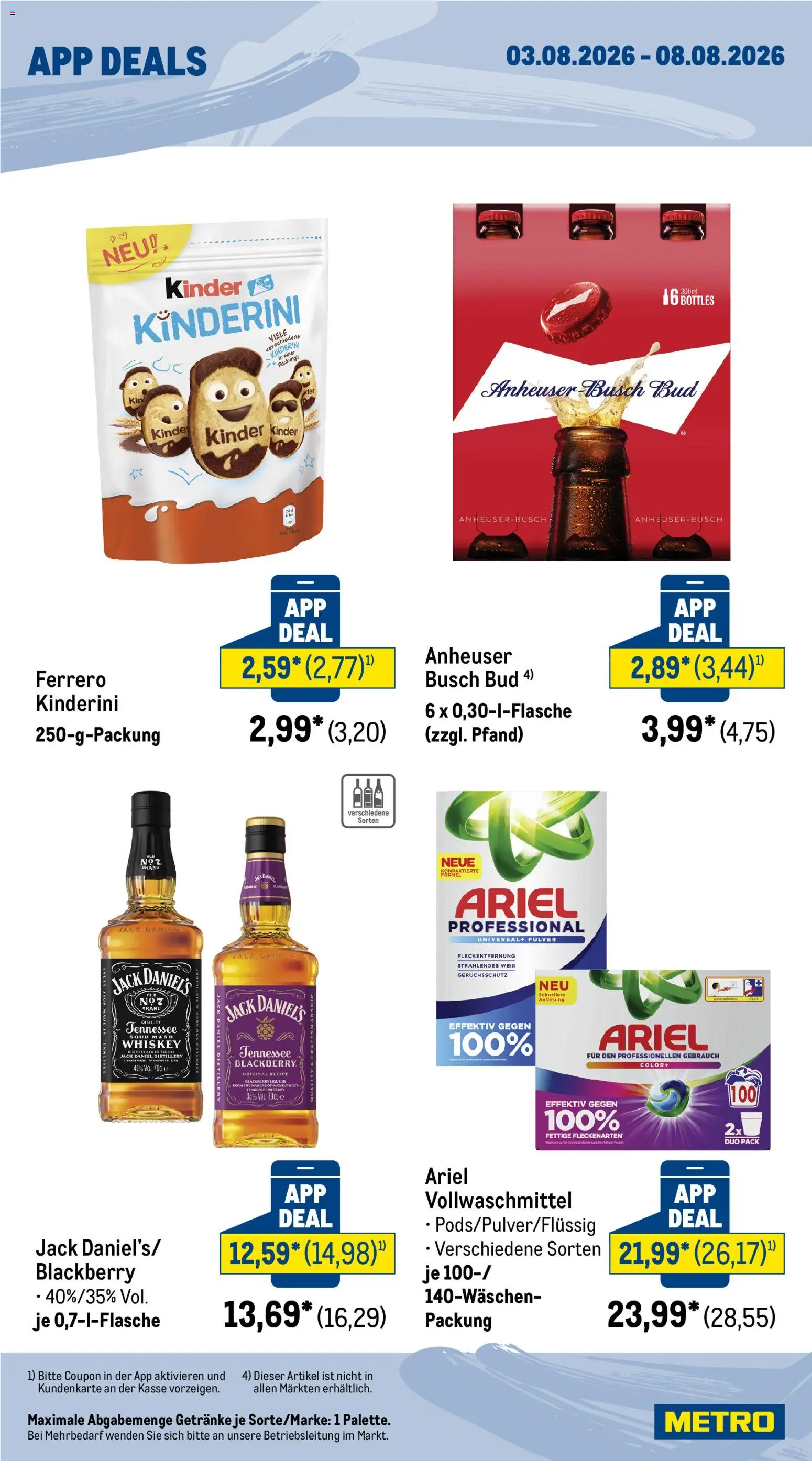 Metro App Deals – gültig ab 03.08.2026 | Seite: 2 | Produkte: Ariel, Jack Daniel's, Whiskey