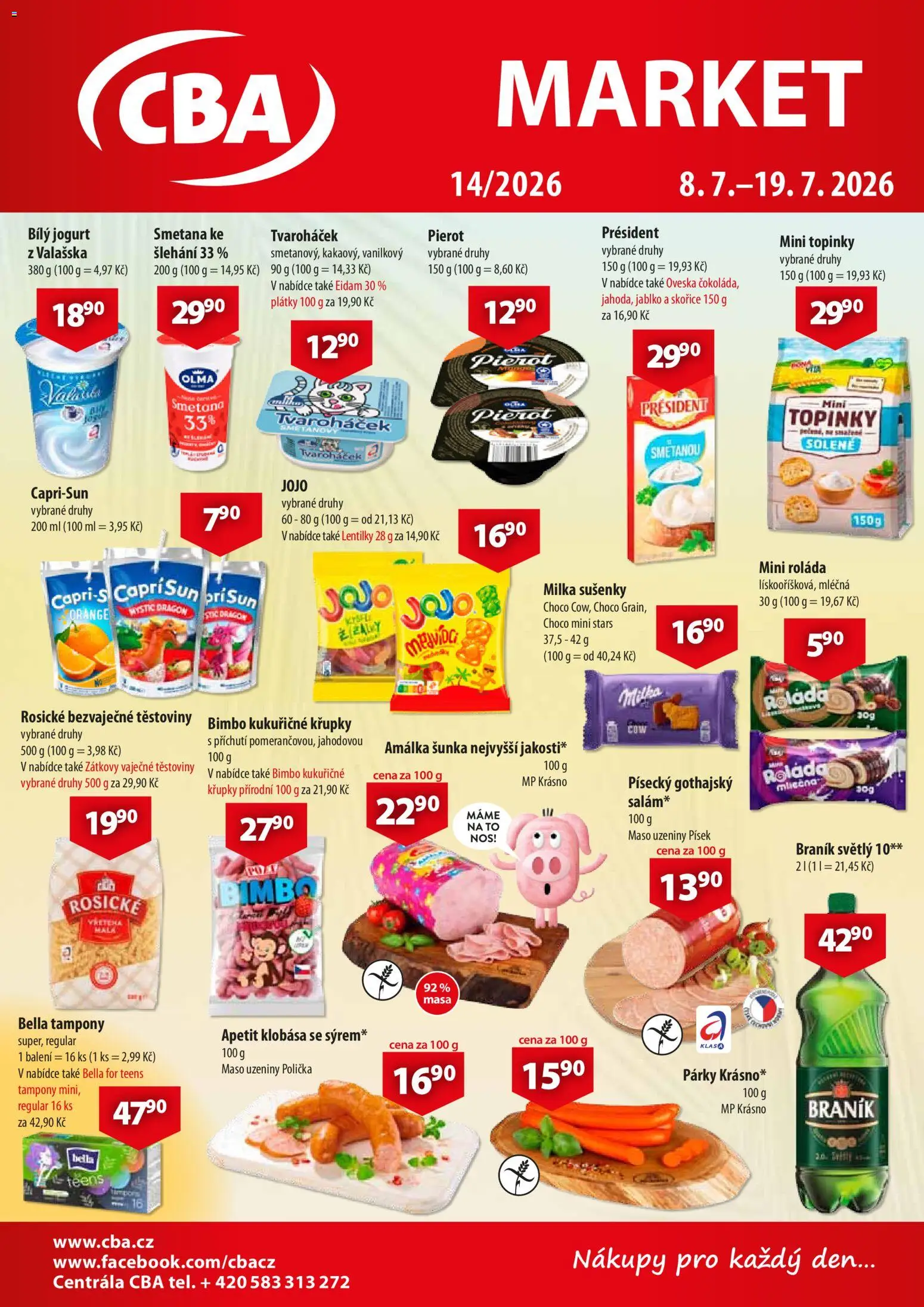 CBA leták - Market od 08.07.2026 | Strana: 1 | Produkty: Milka, Bílý jogurt, Lentilky, Sušenky