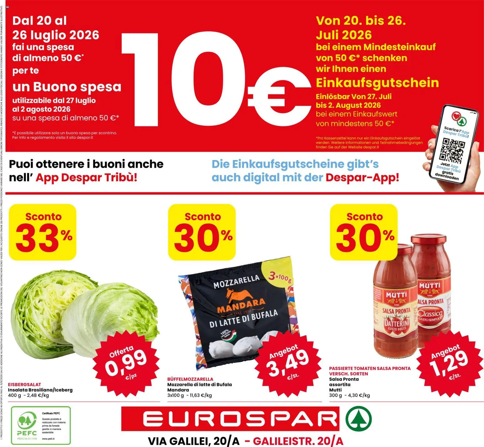 Volantino Eurospar del 23/07/2026 | Pagina: 20 | Prodotti: Insalata, Salsa, Mozzarella, Latte