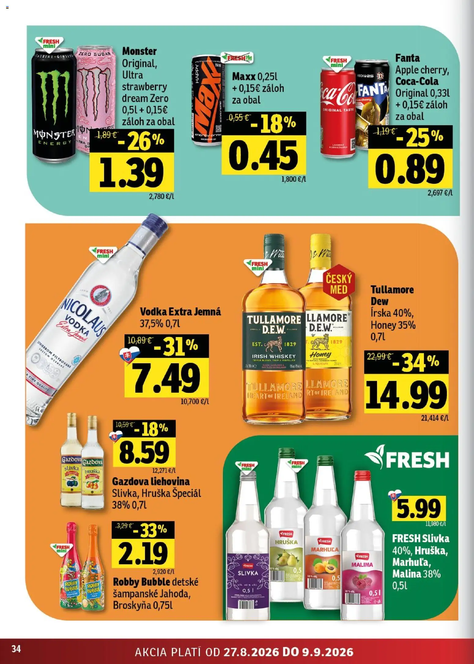 Nové Fresh akcie – leták je platný od 27.08.2026 | Strana: 34 | Produkty: Apple, Vodka, Fanta, Nicolaus vodka