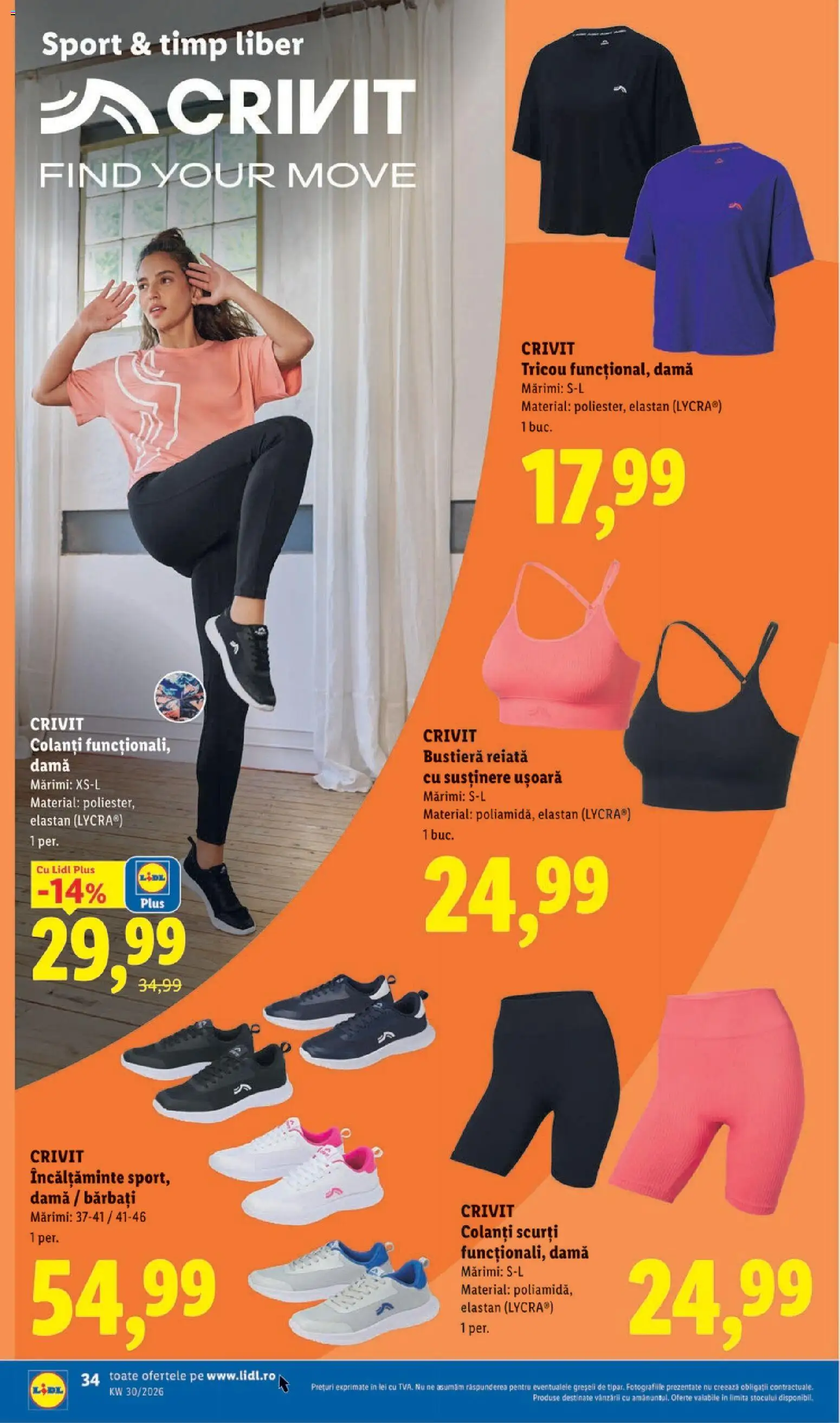 Noul catalog Lidl – valabil de la 20.07.2026 | Pagină: 34 | Produse: Sport, Incaltaminte, Colanți, Plus