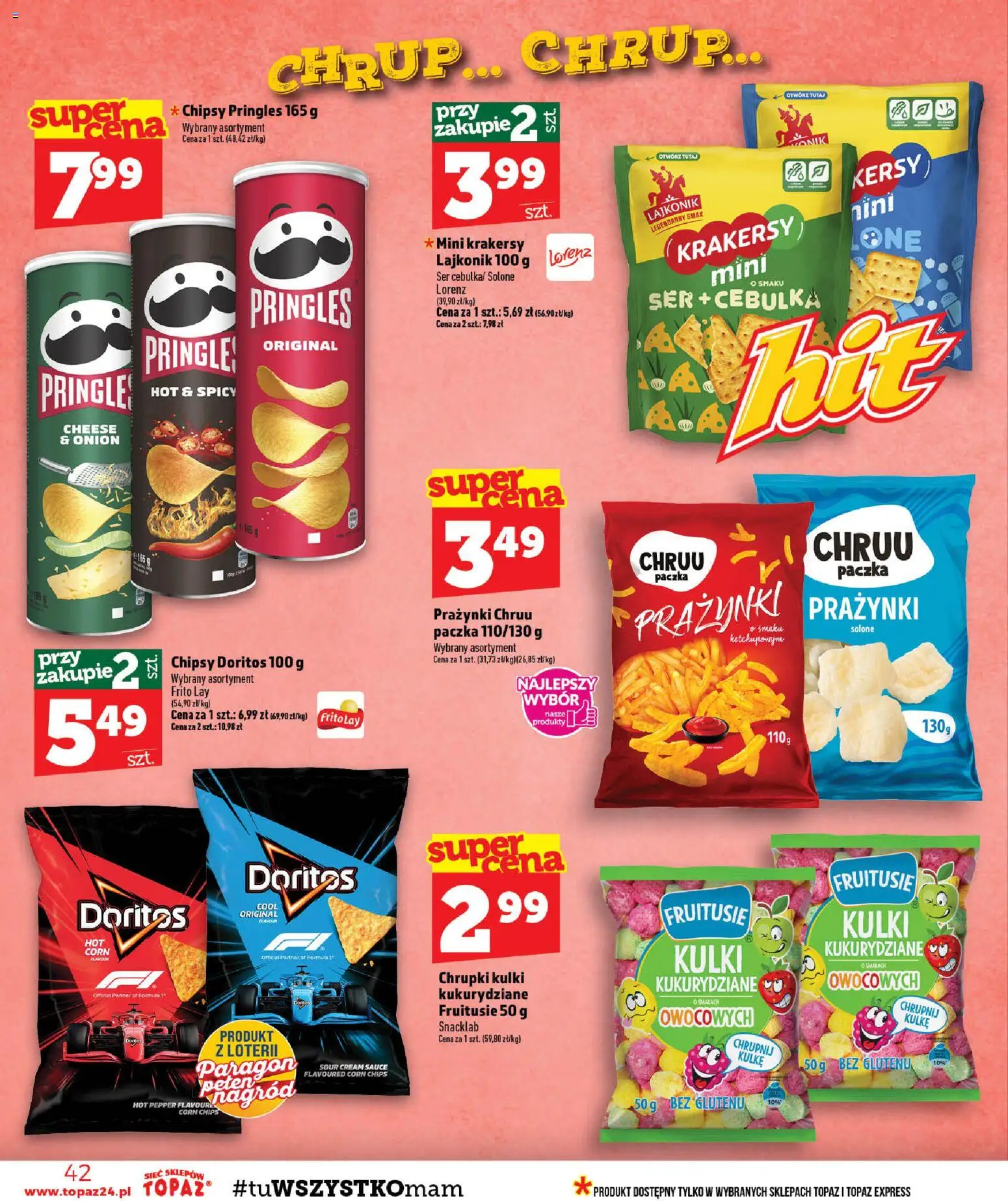 Topaz gazetka - Ceny małe na stałe od 08.10.2026 | Strona: 42 | Produkty: Chipsy, Doritos, Ser, Pringles
