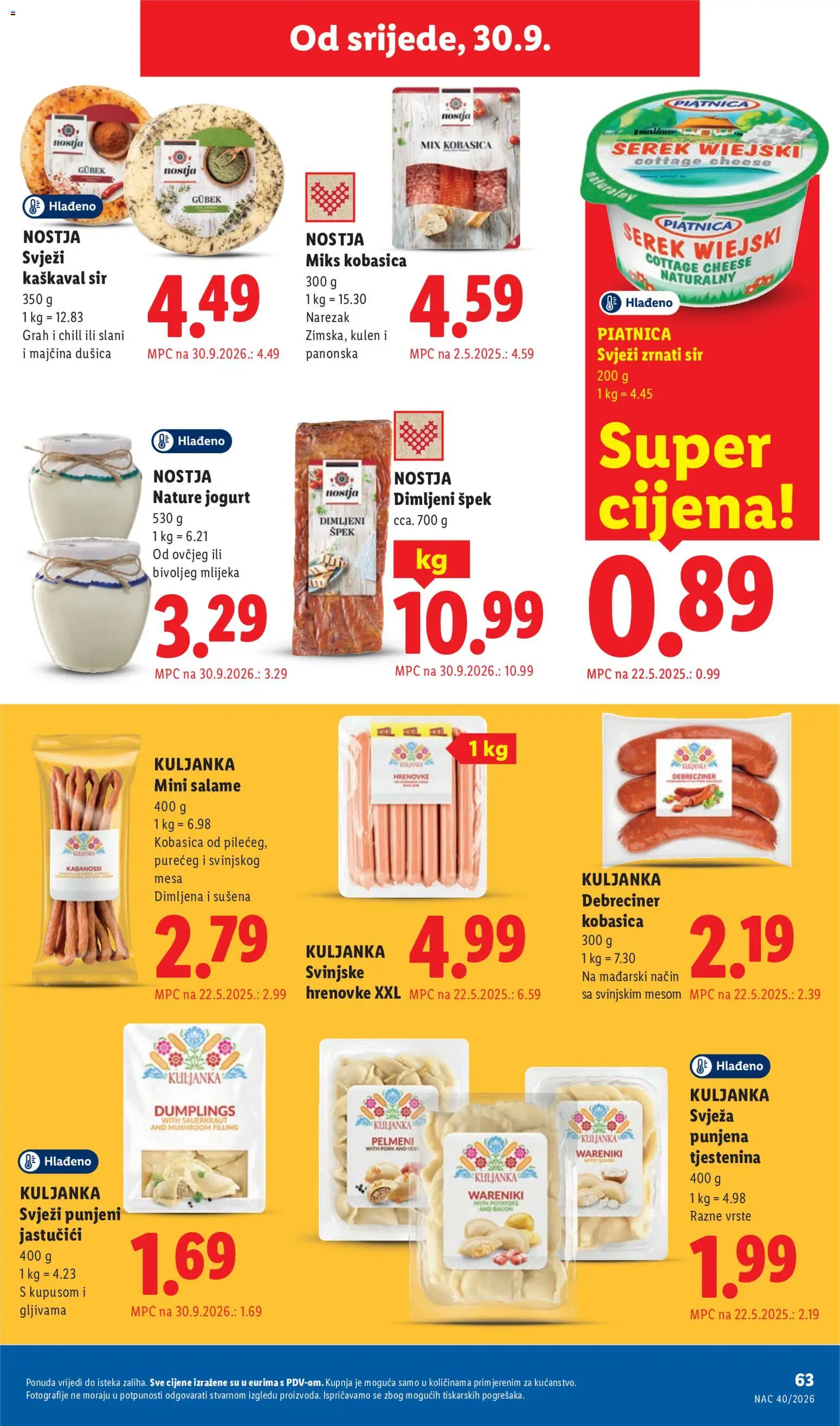 Lidl katalog | vrijedi od 28.09.2026 | Stranica: 63 | Proizvodi: Grah, Hrenovke, Tjestenina, Kobasica