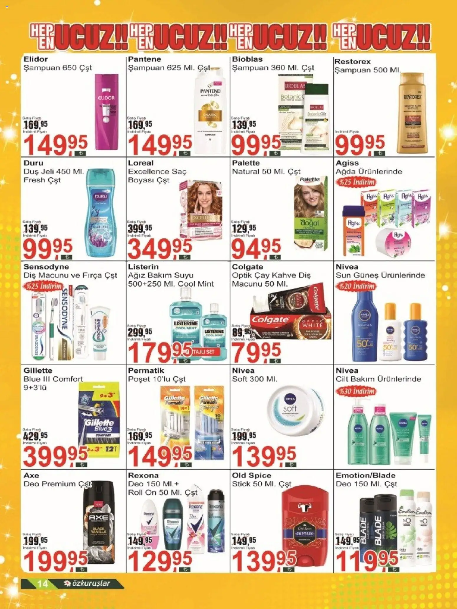 Özkuruşlar Katalog - 11.06.2026 tarihinden itibaren geçerlidir | Sayfa: 14 | Ürünler: Şampuan, Duş jeli, Diş macunu, Çay