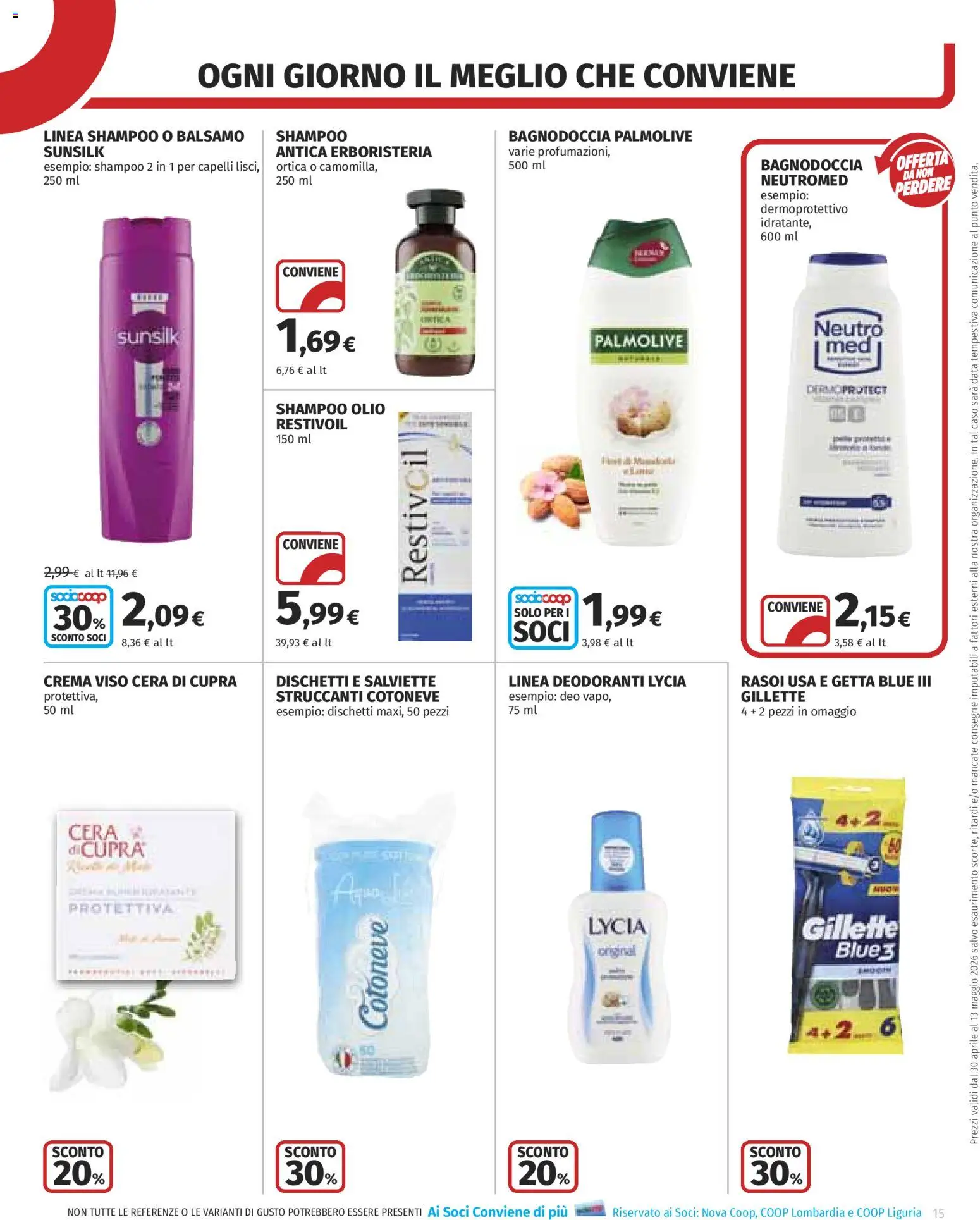 Volantino COOP del 30.04.2026 | Pagina: 15 | Prodotti: Shampoo, Crema, Crema viso, Olio