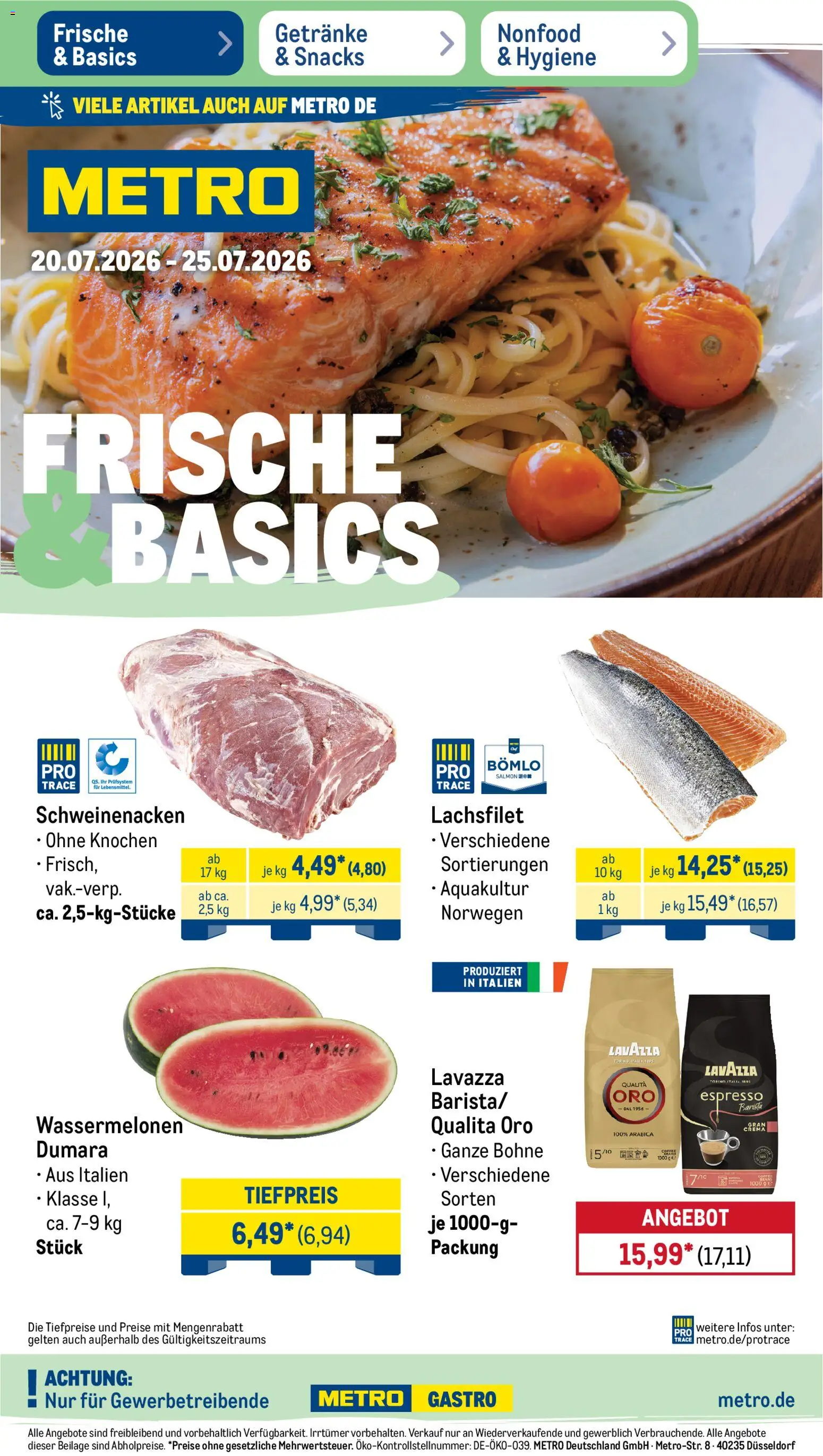 Metro Prospekt – gültig ab 20.07.2026 | Seite: 1 | Produkte: Lavazza, Schweinenacken