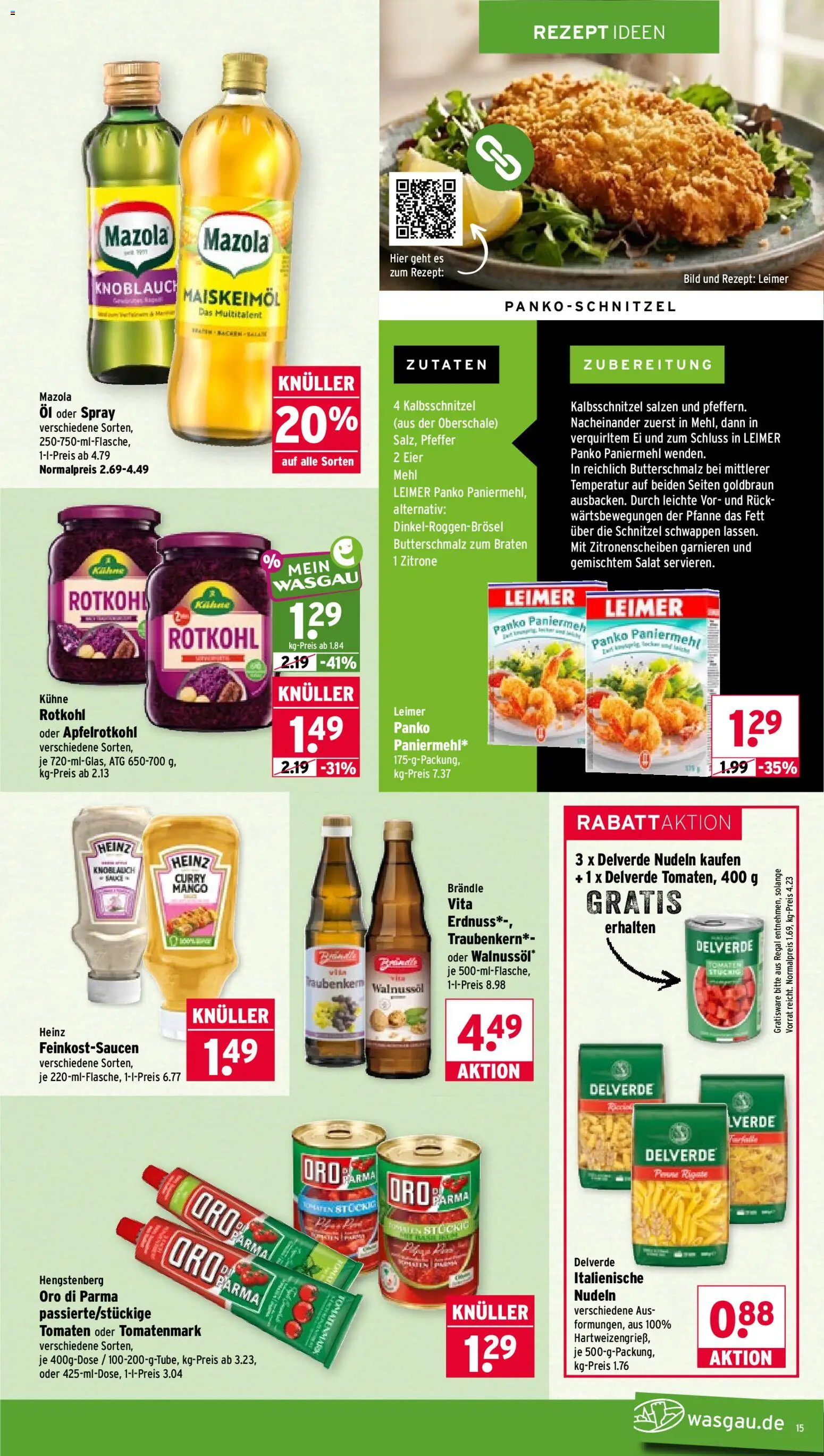 Wasgau Prospekt – gültig ab 07.09.2026 | Seite: 15 | Produkte: Butterschmalz, Tomaten, Oro di parma, Nudeln