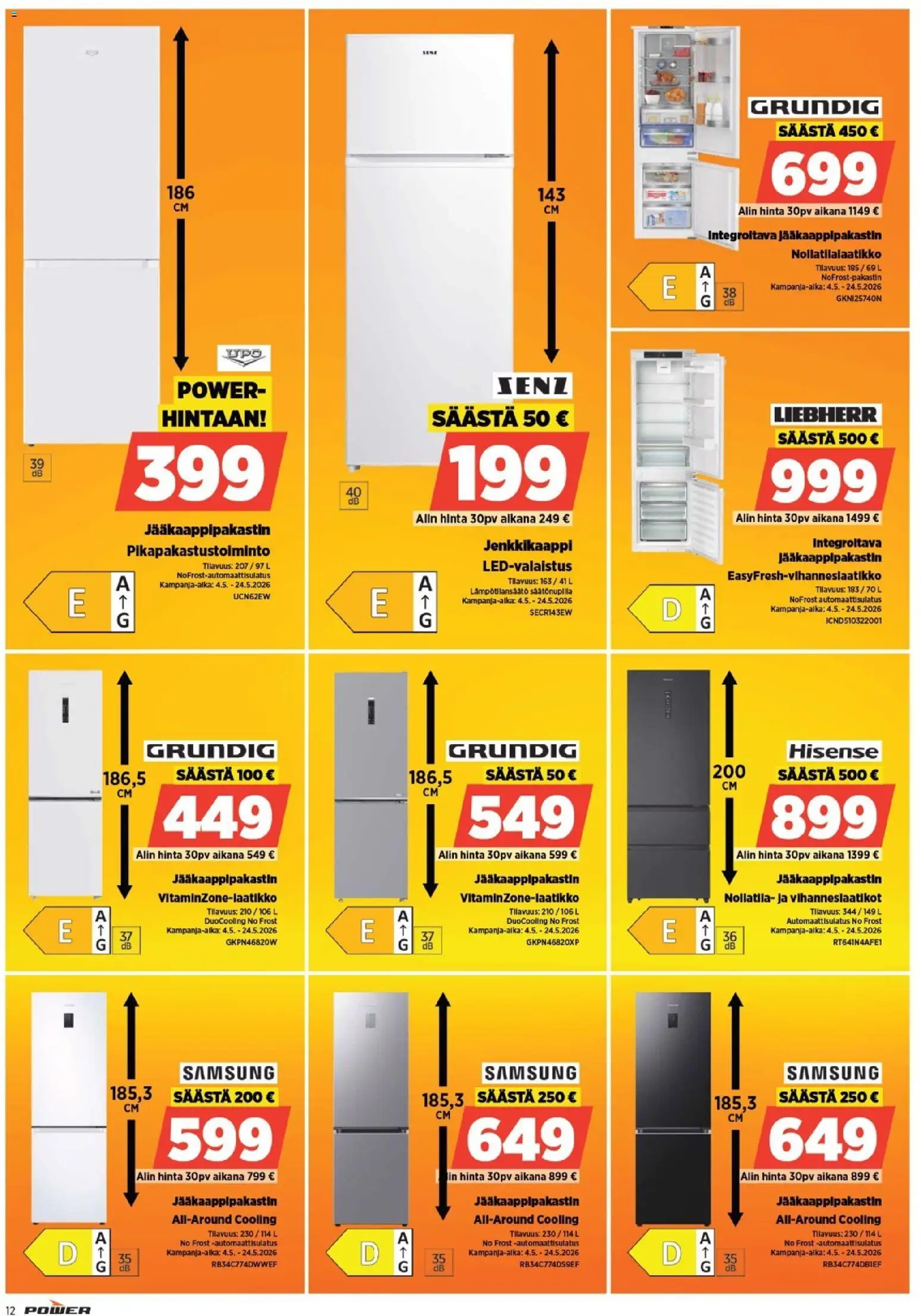 Power tarjoukset – voimassa 04.05.2026 alkaen | Sivu: 13 | Tuotteet: Jääkaappipakastin