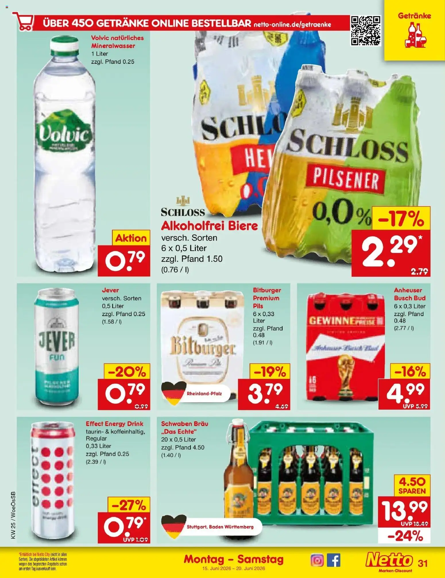 Netto Marken-Discount Prospekt Gemmingen – gültig ab 15.06.2026 | Seite: 43 | Produkte: Bitburger, Mineralwasser, Jever, Volvic
