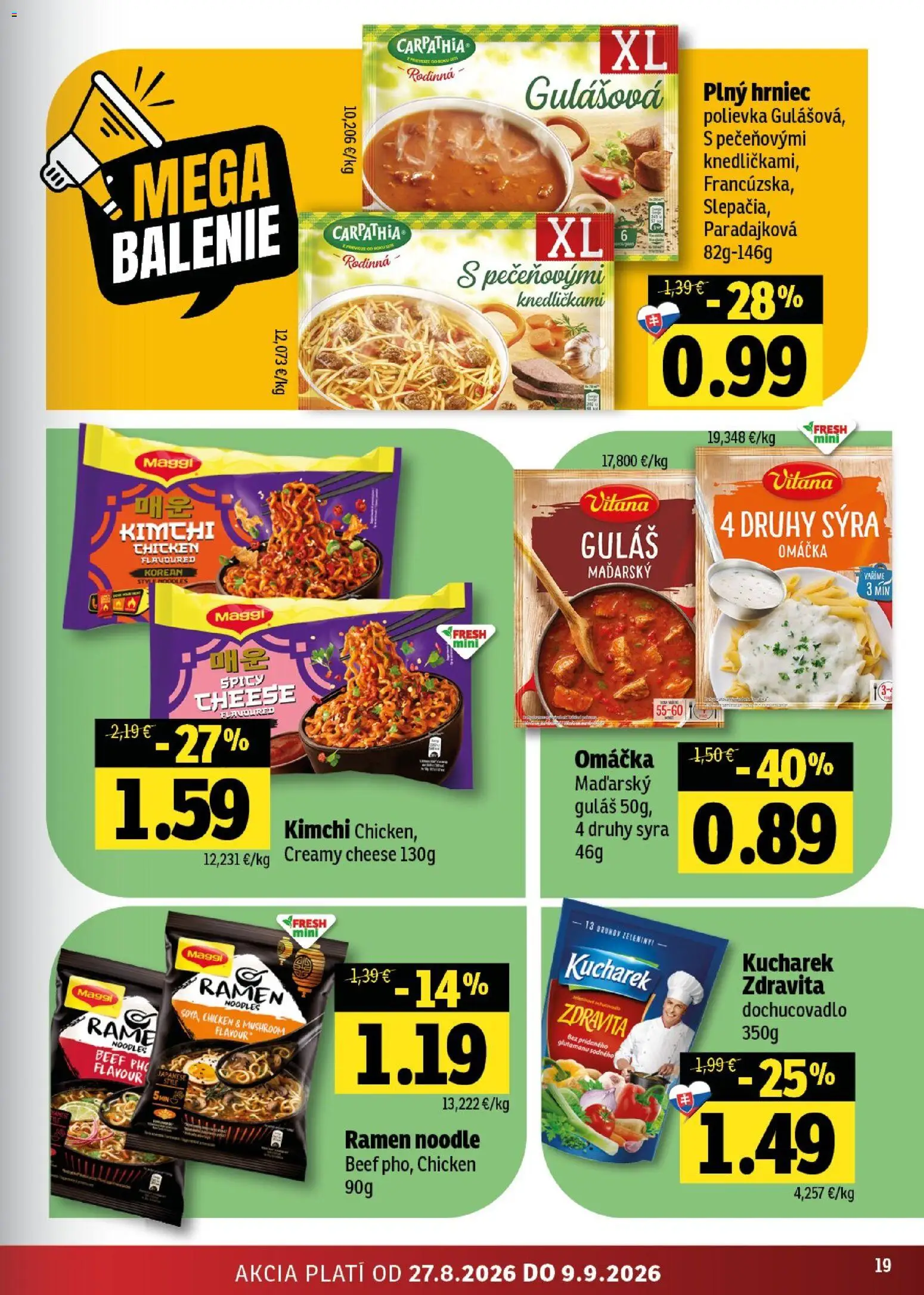 Nové Fresh akcie – leták je platný od 27.08.2026 | Strana: 19 | Produkty: Omáčka, Kimchi