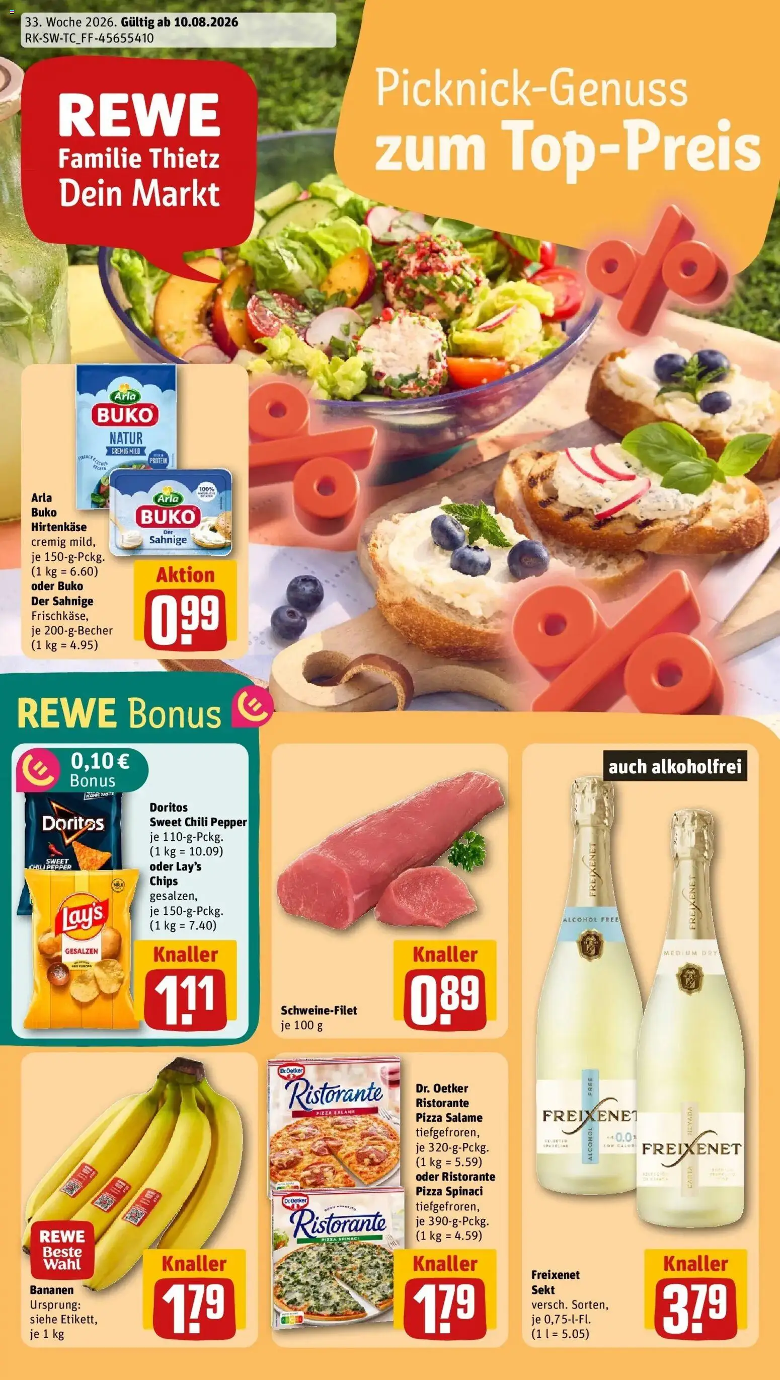 REWE Prospekt ab 10.08.2026 zum Blättern » Angebote | Seite: 1 | Produkte: Freixenet, Sekt, Schweinefilet, Chili