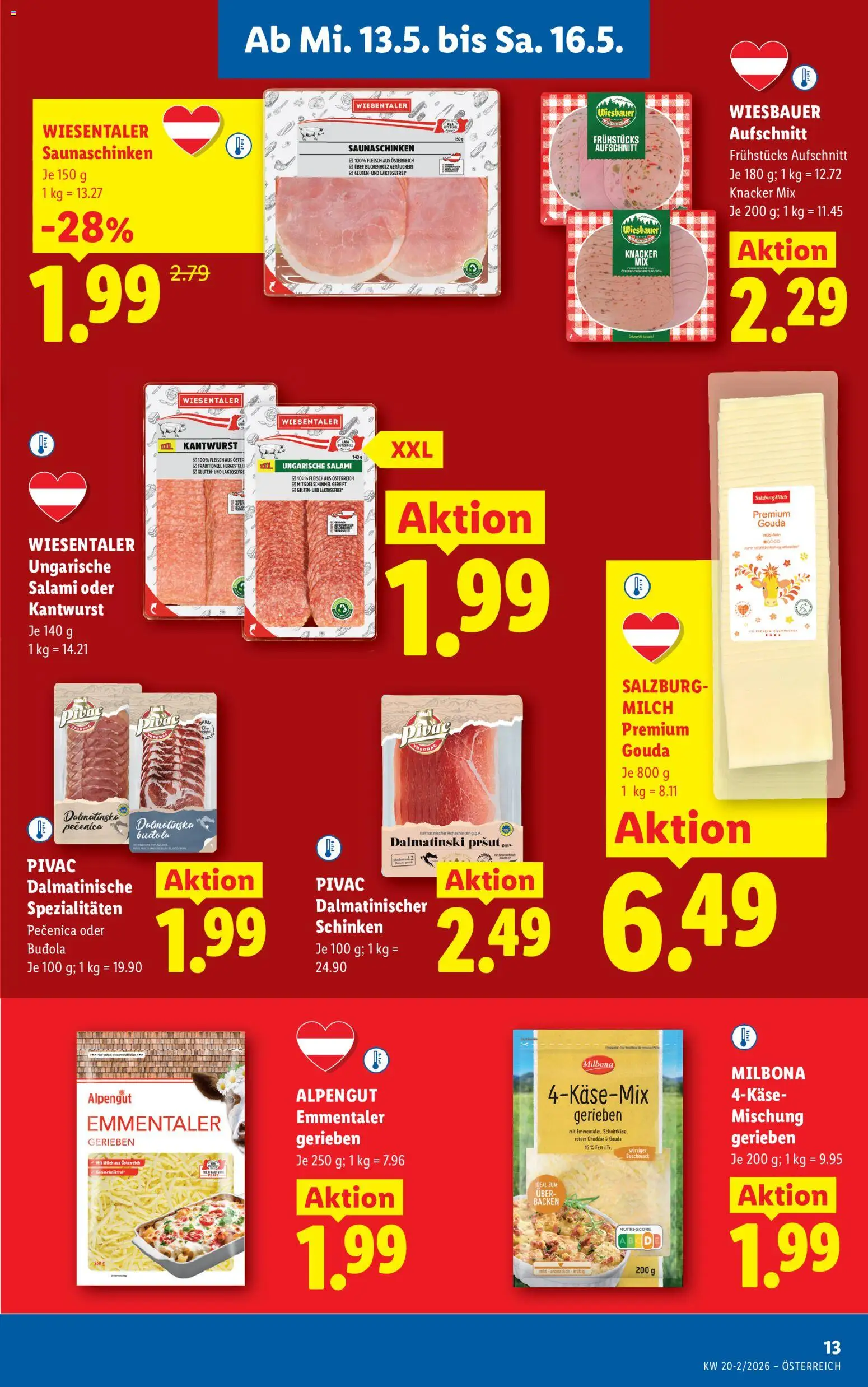 Lidl Flugblatt - Altenmarkt im Pongau, St. Johann im Pongau, Zell am See gültig ab 13.05.2026 | Seite: 17 | Produkte: Milch, Salami, Schinken