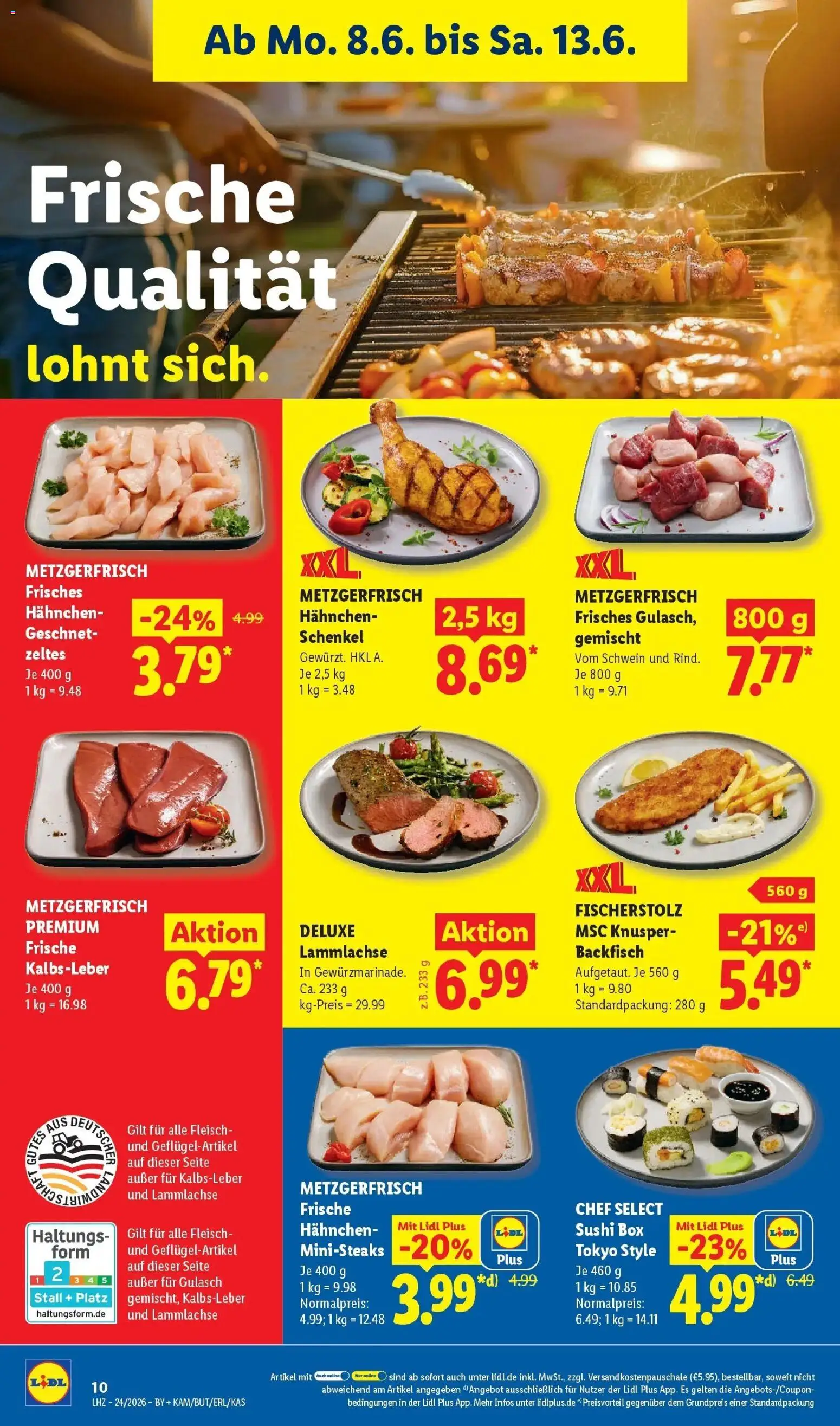 Lidl Prospekt Künzell – gültig ab 08.06.2026 | Seite: 22 | Produkte: Hahnchen, Kalbsleber, Gulasch, Fleisch