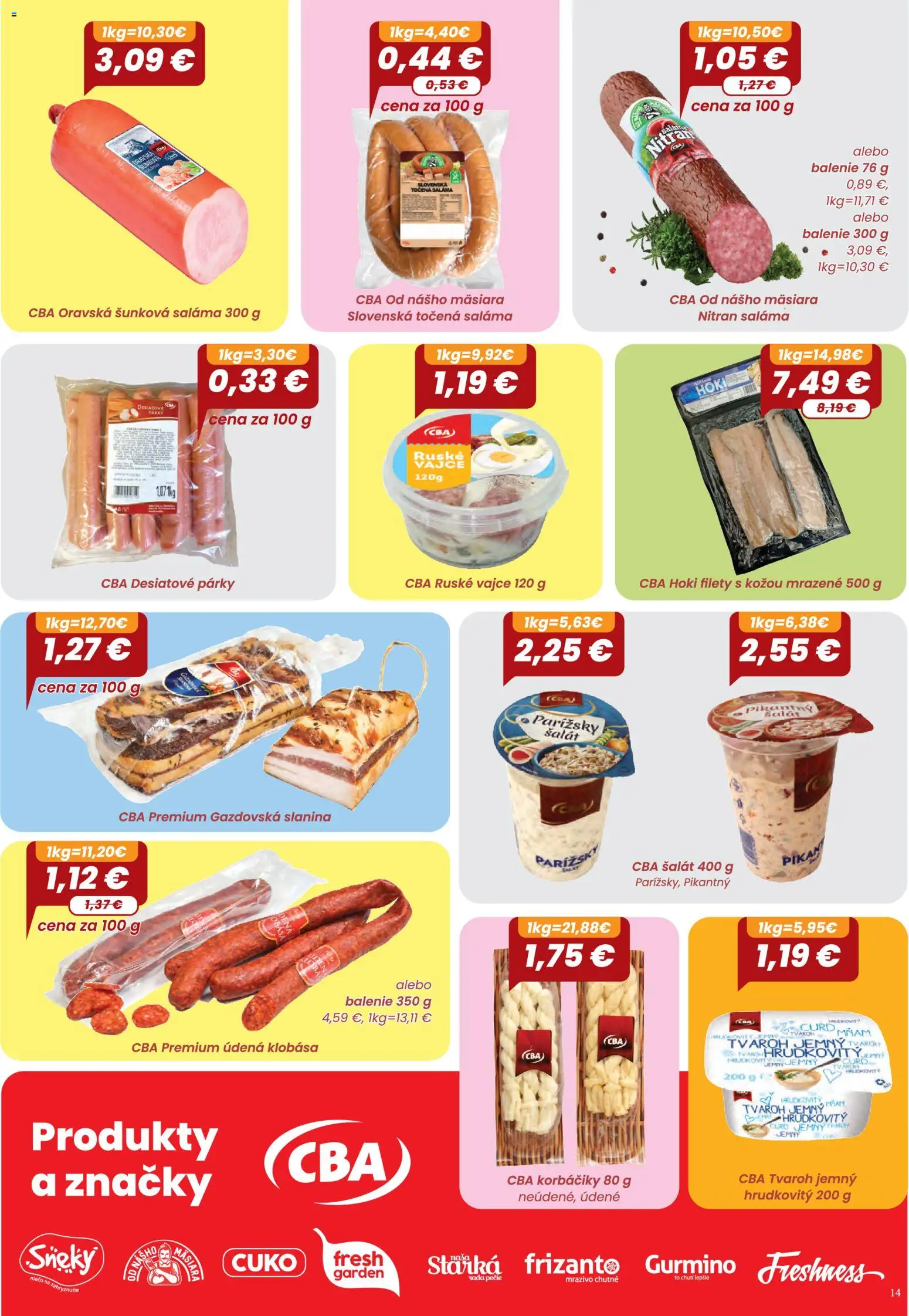 Nové Nitrazdroj akcie – leták je platný od 01.10.2026 | Strana: 14 | Produkty: Saláma, Slanina, Korbáčiky, Tvaroh