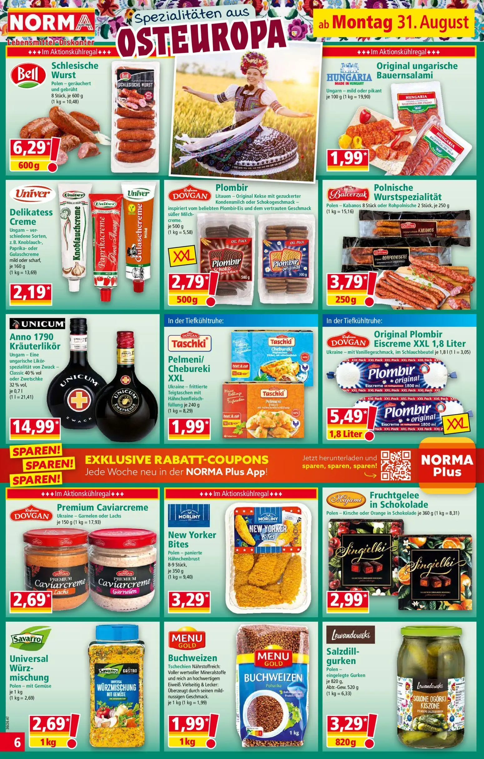 Norma Flugblatt gültig ab 31.08.2026 | Seite: 6 | Produkte: Gurken, Gemüse, Kräuterlikör, Schokolade