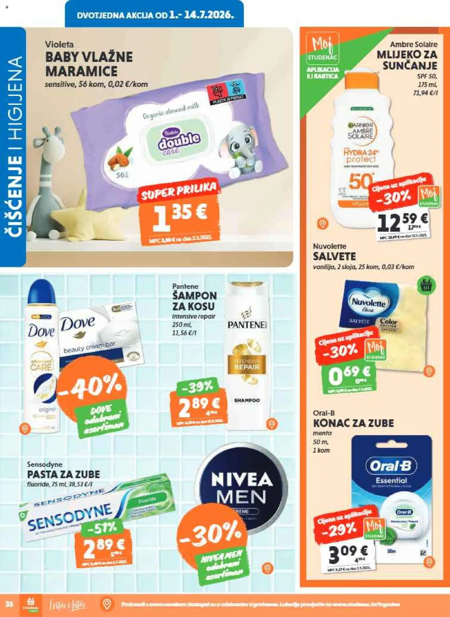 Studenac katalog | vrijedi od 01.07.2026 | Stranica: 38 | Proizvodi: Mlijeko, Nivea, Violeta, Garnier