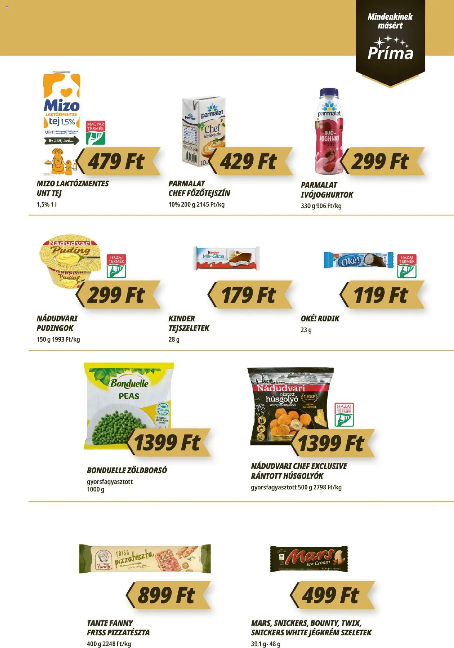 CBA Príma akciós ujság - amely érvényes a következő dátumtól: 14.05.2026 | Oldal: 3 | Termékek: Zöldborsó, Laktózmentes tej, Pizzatészta, Jégkrém