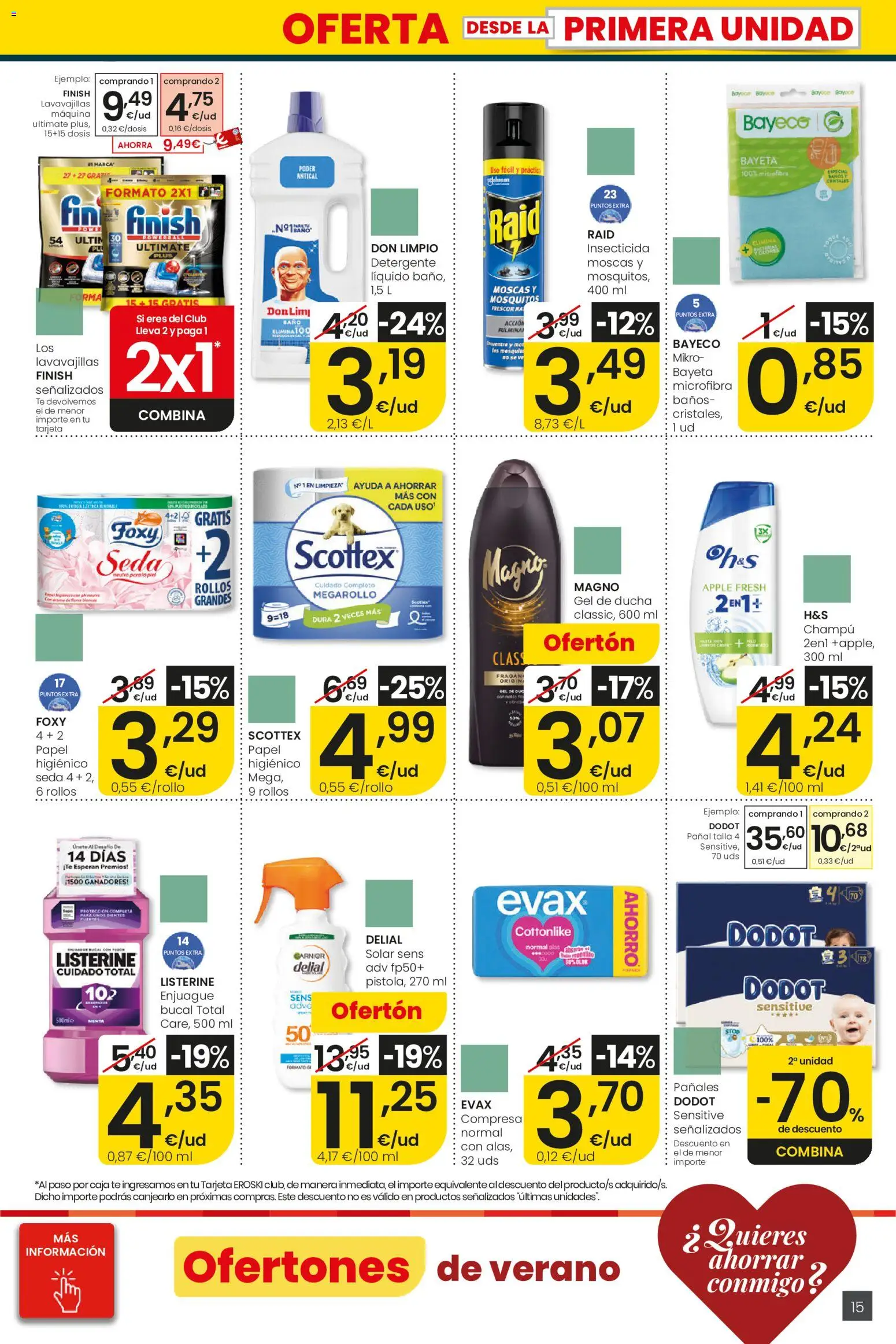 Eroski City │ válido desde el 30/07/2026 | Página: 15 | Productos: Detergente, Papel higienico, Té, Ducha