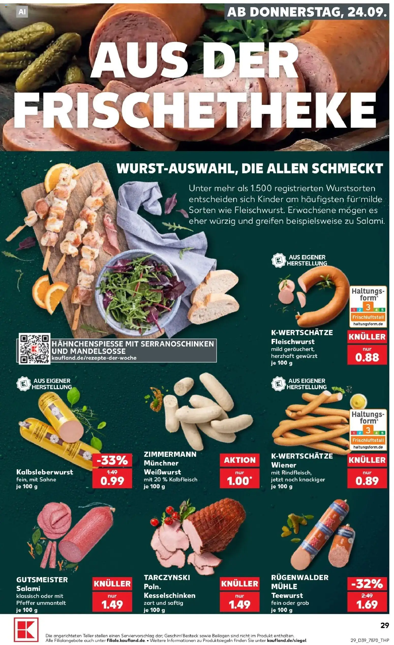 Prospekt Kaufland ab 21.09.2026 » Angebote Online zum Blättern | Seite: 41 | Produkte: Weißwurst, Pfeffer, Salami, Sahne