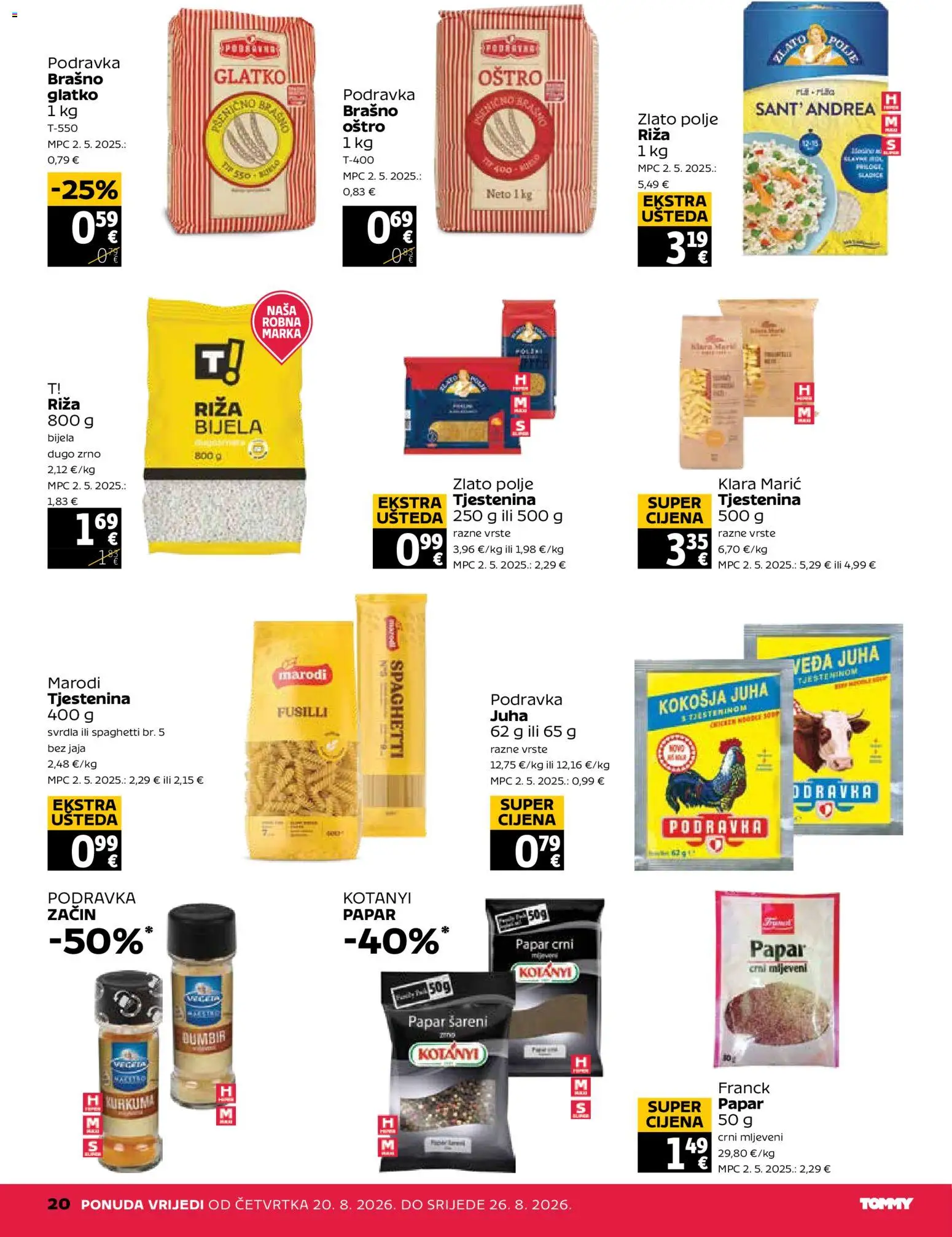 Tommy katalog | vrijedi od 20.08.2026 | Stranica: 20 | Proizvodi: Jaja, Podravka, Riža, Đumbir