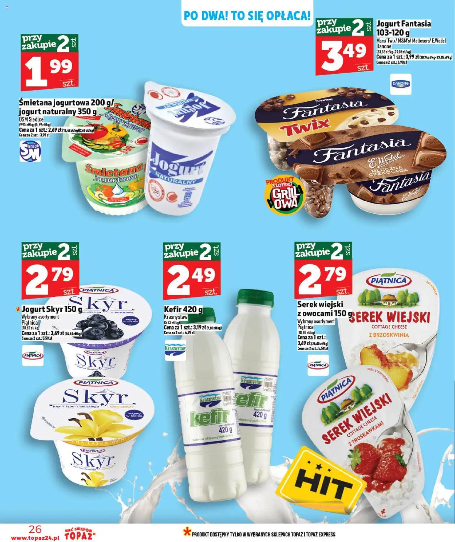 Topaz gazetka - MAZ od 21.05.2026 | Strona: 26 | Produkty: Brzoskwinia, Jogurt naturalny, Serek wiejski, Śmietana