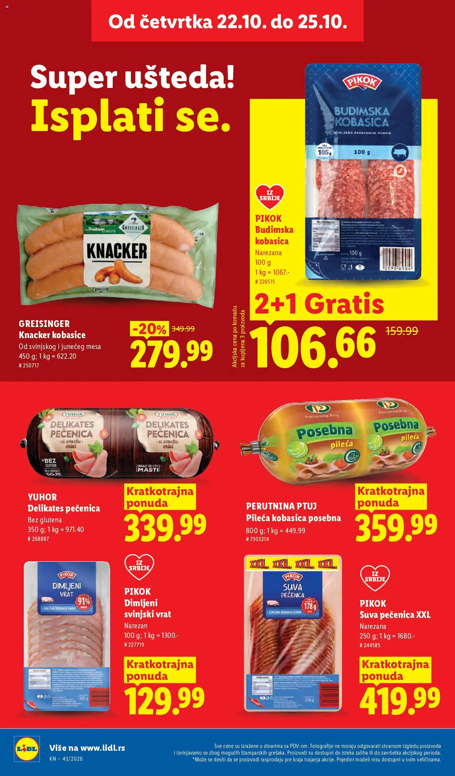 Lidl katalog - važi od 22.10.2026 | Strana: 26 | Proizvode: Kobasice, Svinjski vrat, Perutnina Ptuj, Pečenica