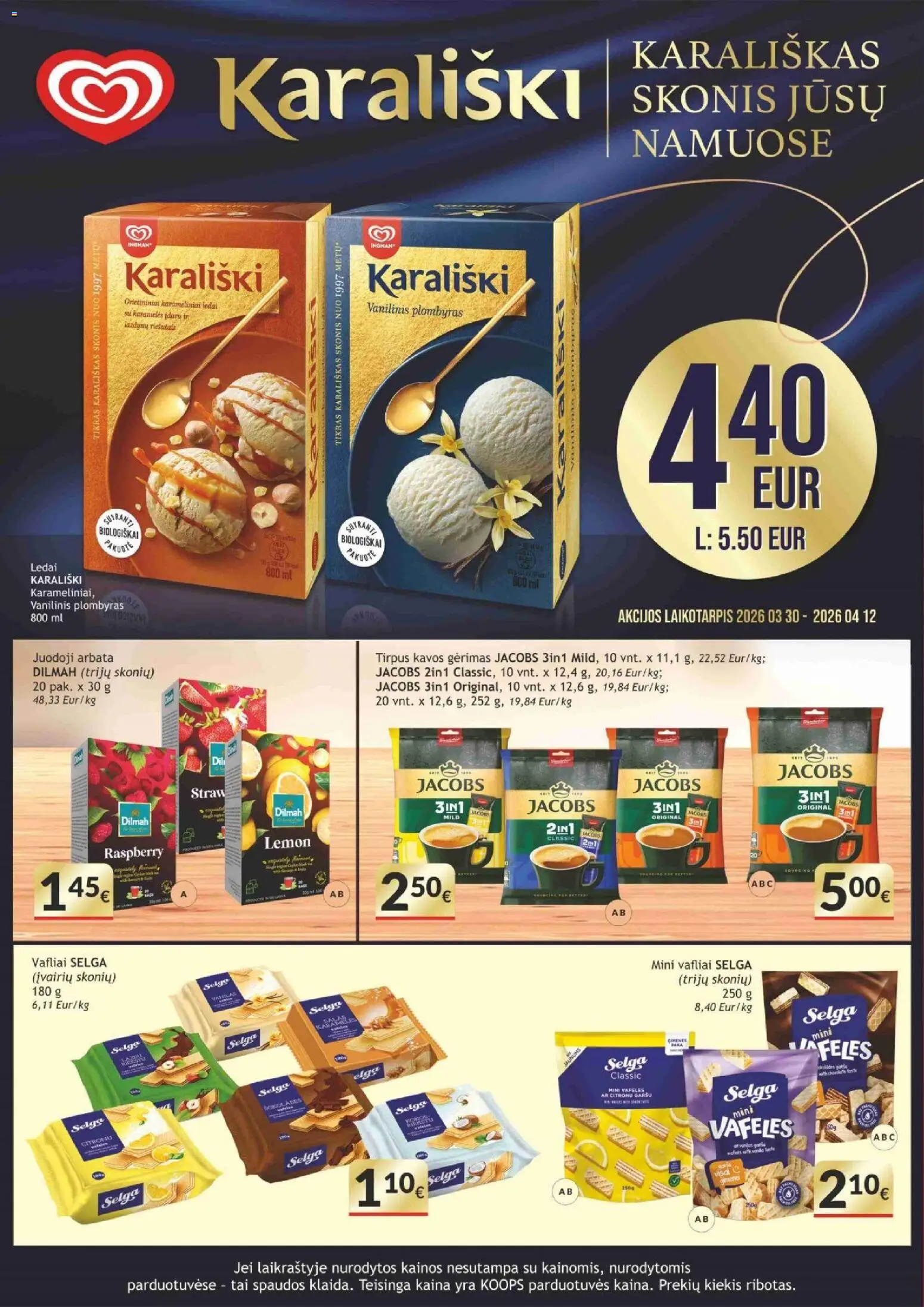Koops akcijos nuo 2026.03.30 | Puslapis: 8 | Prekių: Ledai, Juodoji arbata, Plombyras, Vafliai