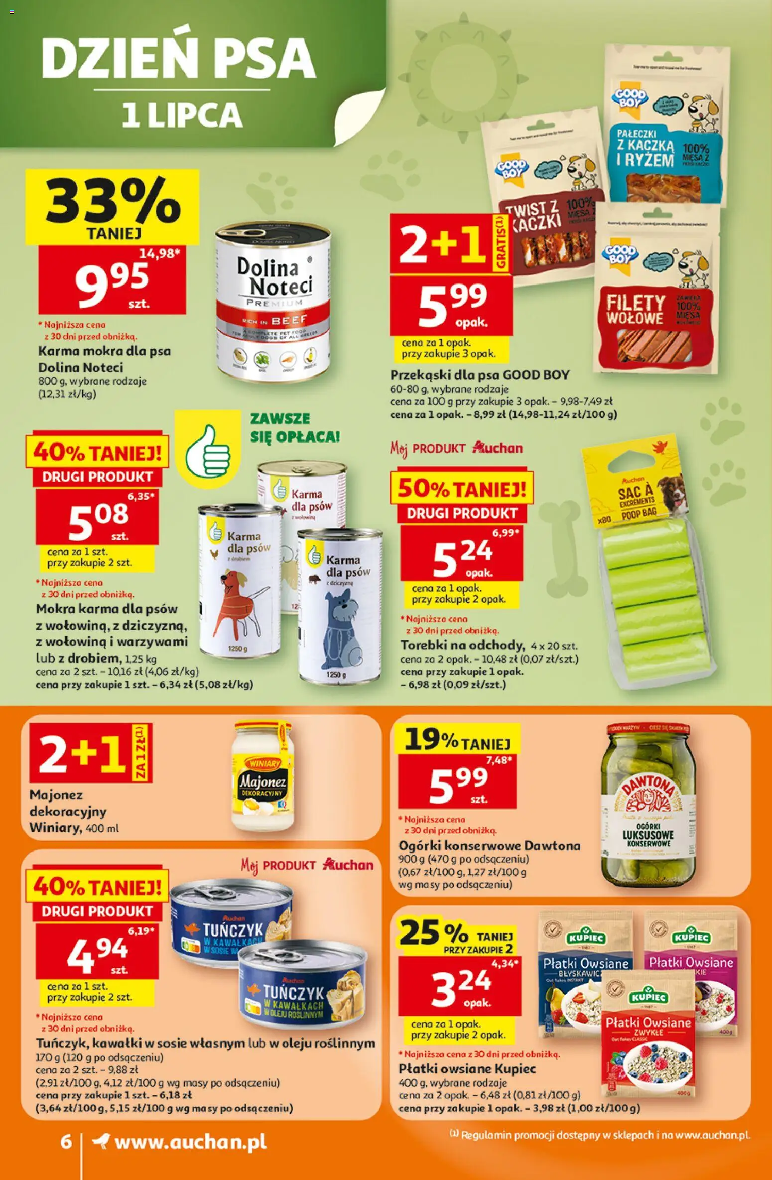 Auchan gazetka od 25.06.2026 | Strona: 6 | Produkty: Płatki, Ogórki, Karma dla psów, Majonez