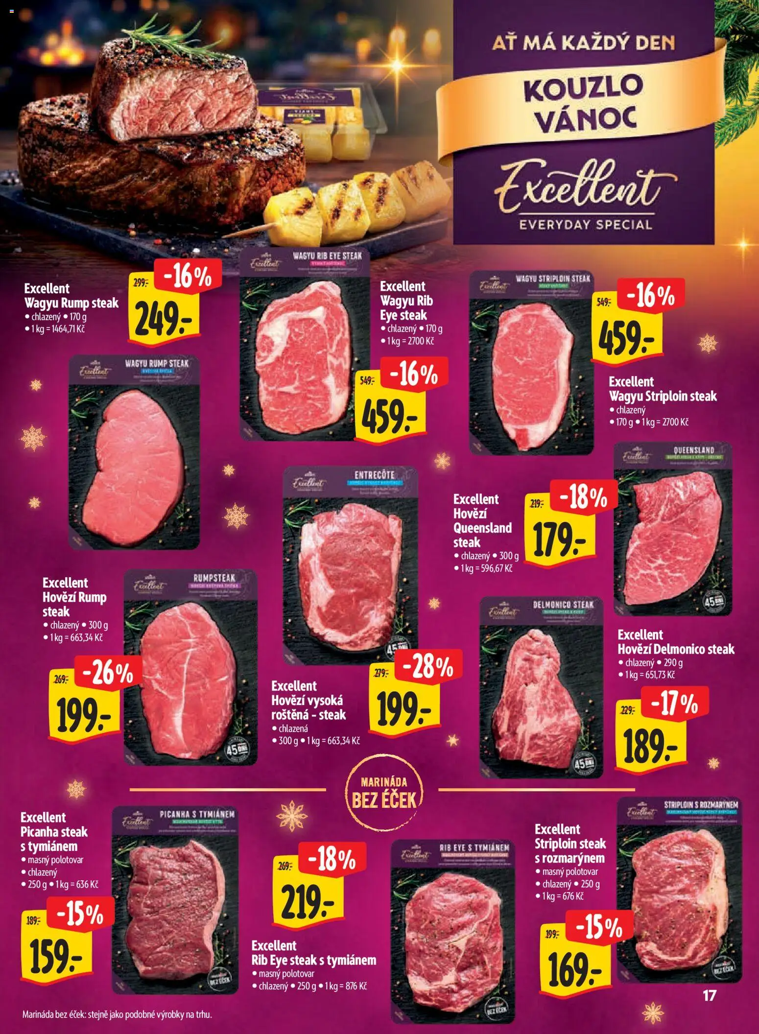 Albert leták - Hypermarket Kouzlo Vánoc od 29.10.2026 | Strana: 17 | Produkty: Hovězí, Rump steak, Roštěná, Marináda
