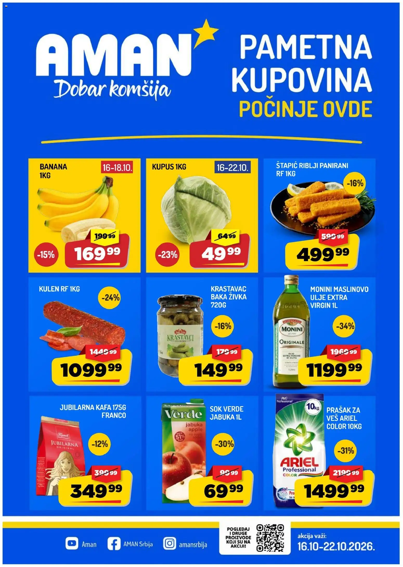 Aman katalog - važi od 16.10.2026 | Strana: 1 | Proizvode: Monini, Sok od jabuke, Sok, Banane