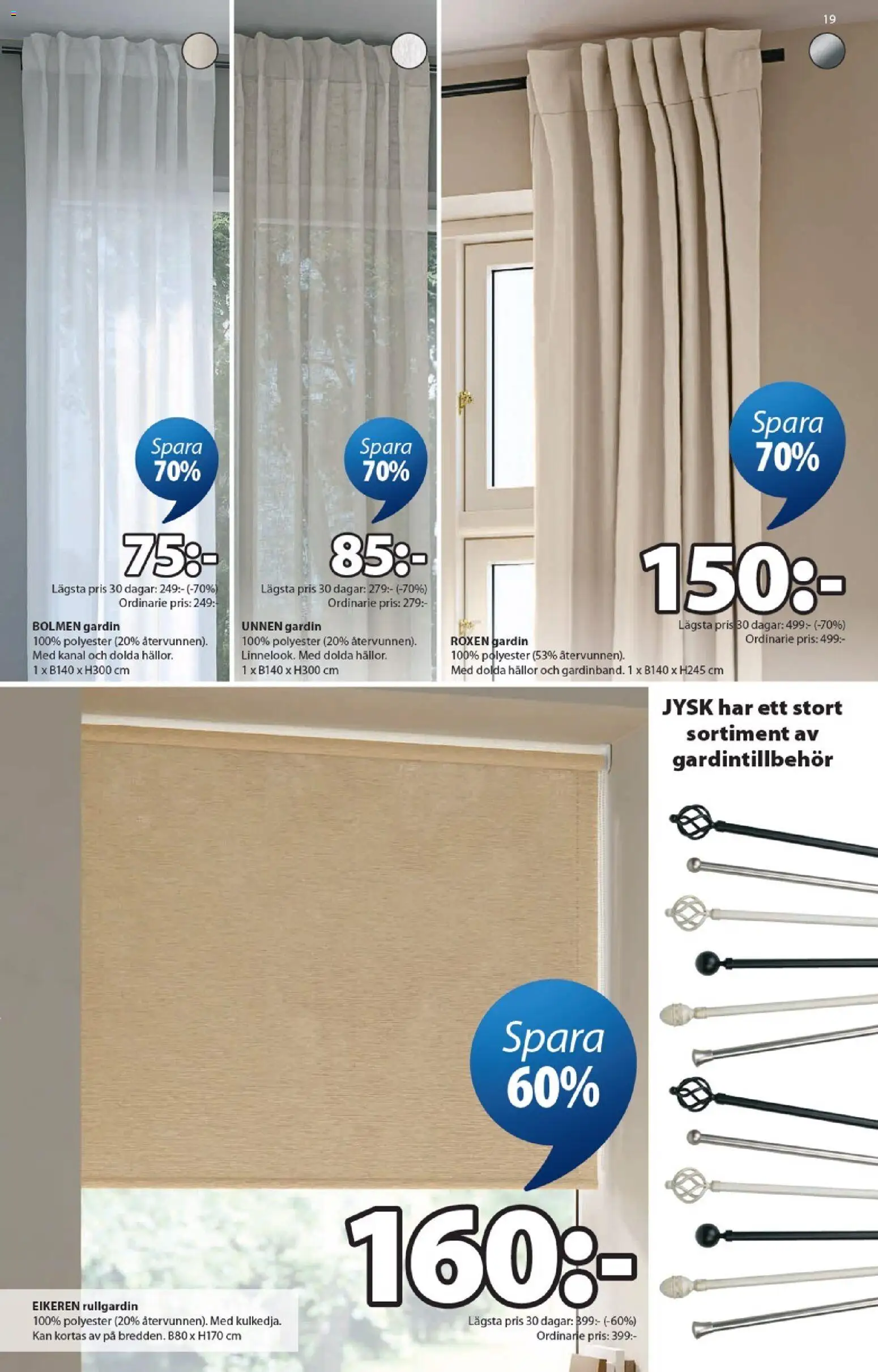 JYSK reklamblad aktuell från 01.06.2026 | Sida: 19 | Produkter: Gardin, Rullgardin