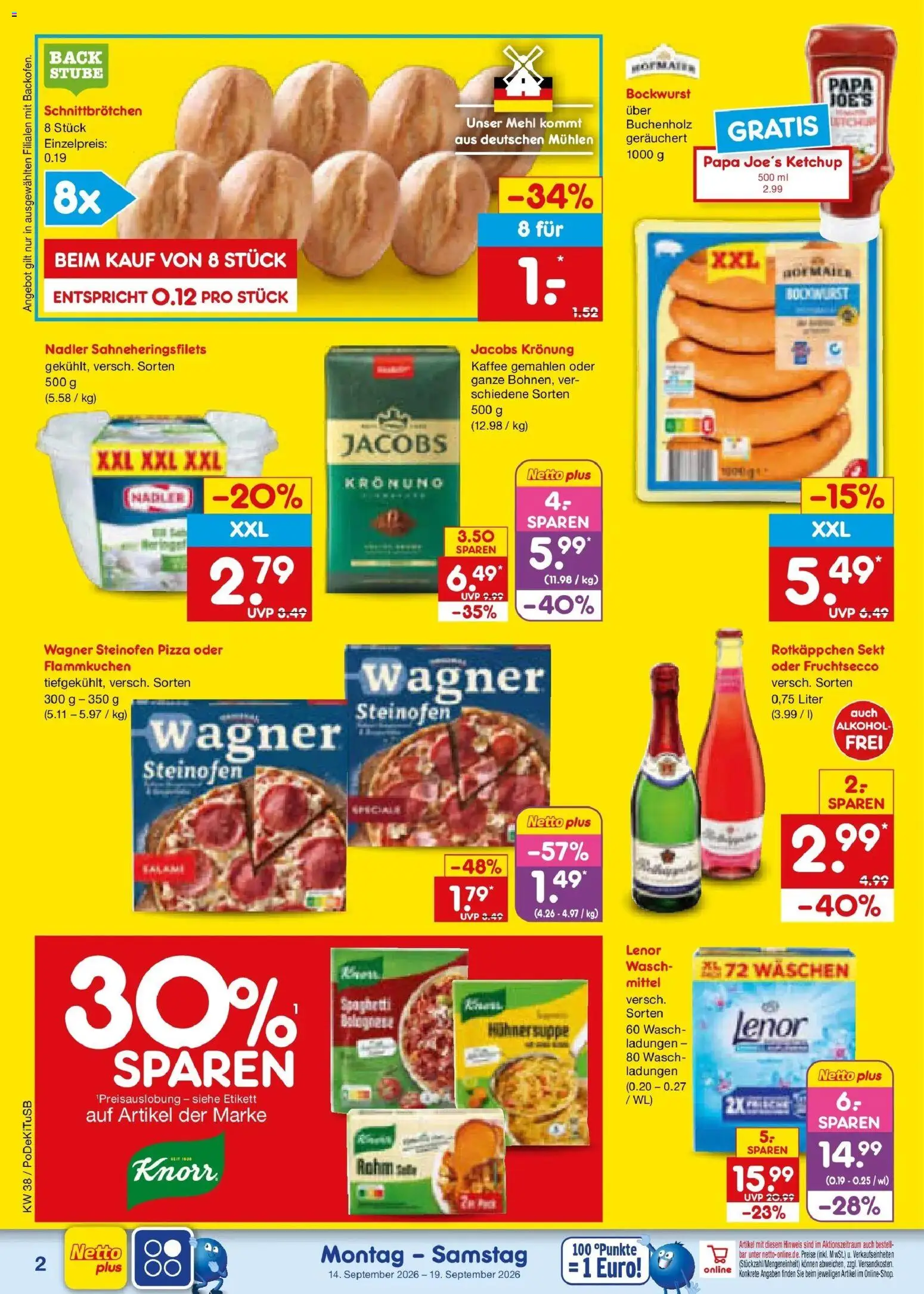 Netto Marken-Discount Prospekt Amberg – gültig ab 14.09.2026 | Seite: 2 | Produkte: Fruchtsecco, Rotkäppchen, Pizza, Ketchup