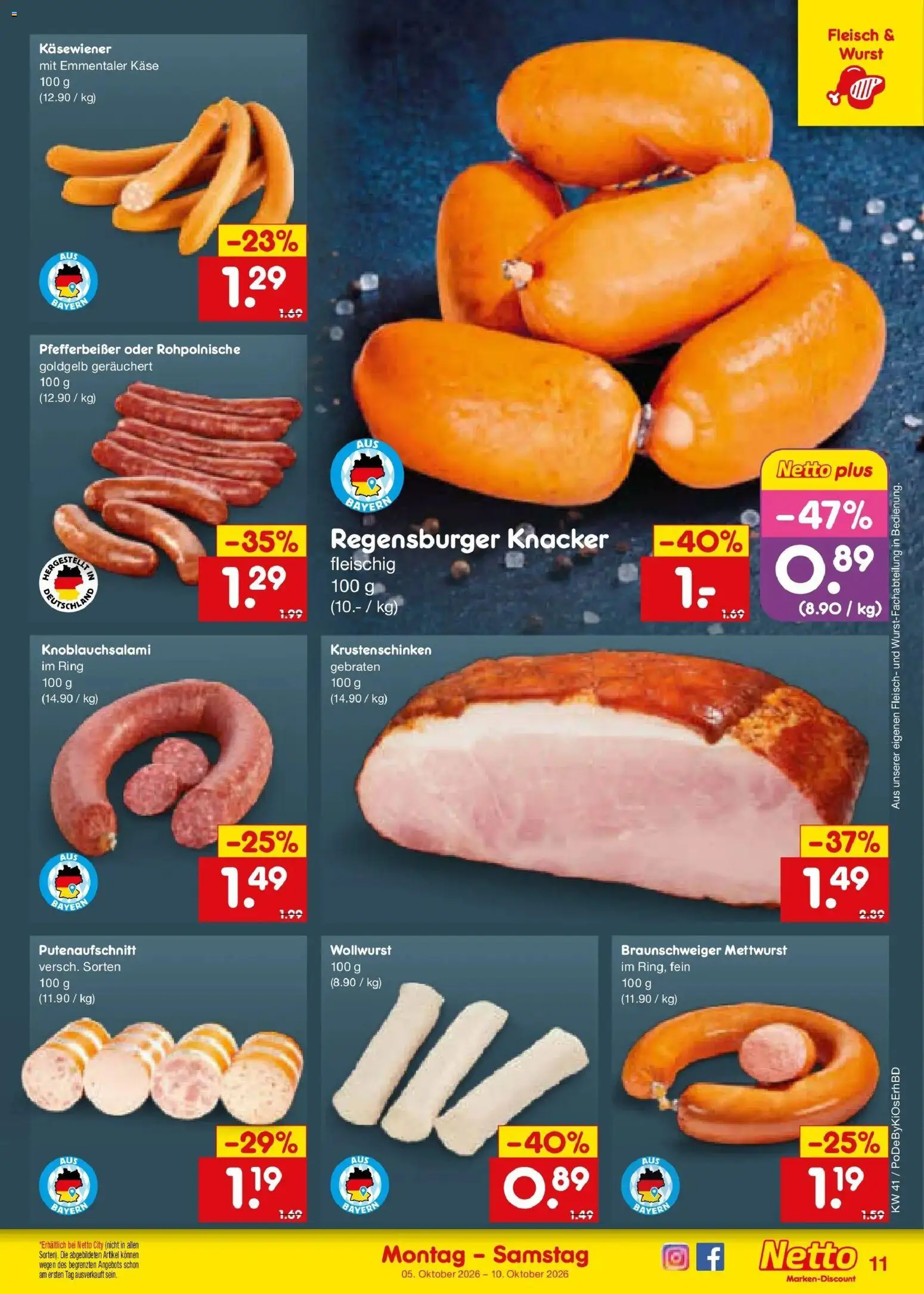 Netto Marken-Discount Prospekt Mistelbach – gültig ab 05.10.2026 | Seite: 11 | Produkte: Käse, Wurst, Fleisch