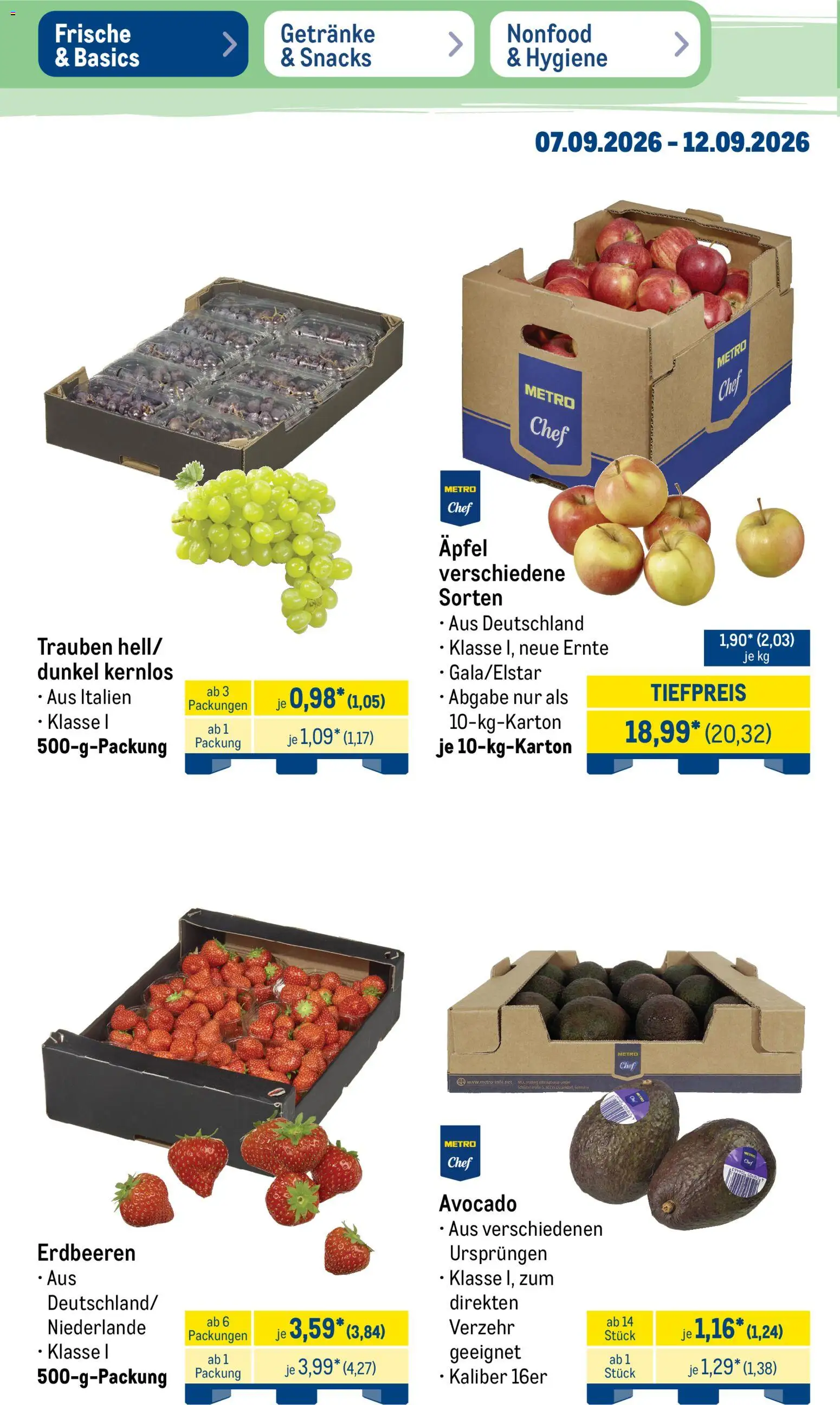Metro NonFood-Angebote – gültig ab 07.09.2026 | Seite: 41 | Produkte: Trauben, Äpfel, Avocado, Erdbeeren