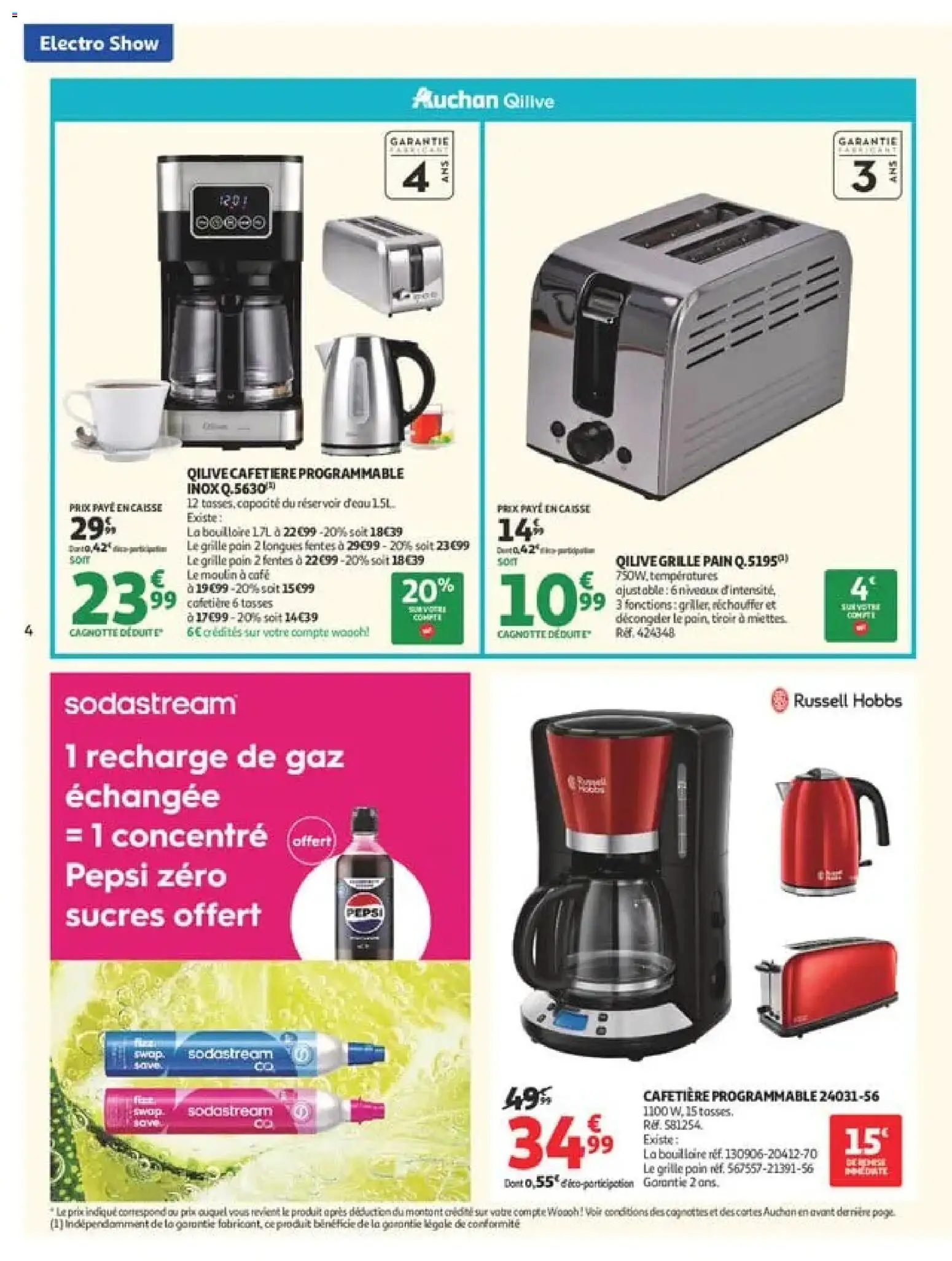 {H1} | Page: 4 | Produits: Cafetière, Moulin à café, Sodastream, Pepsi