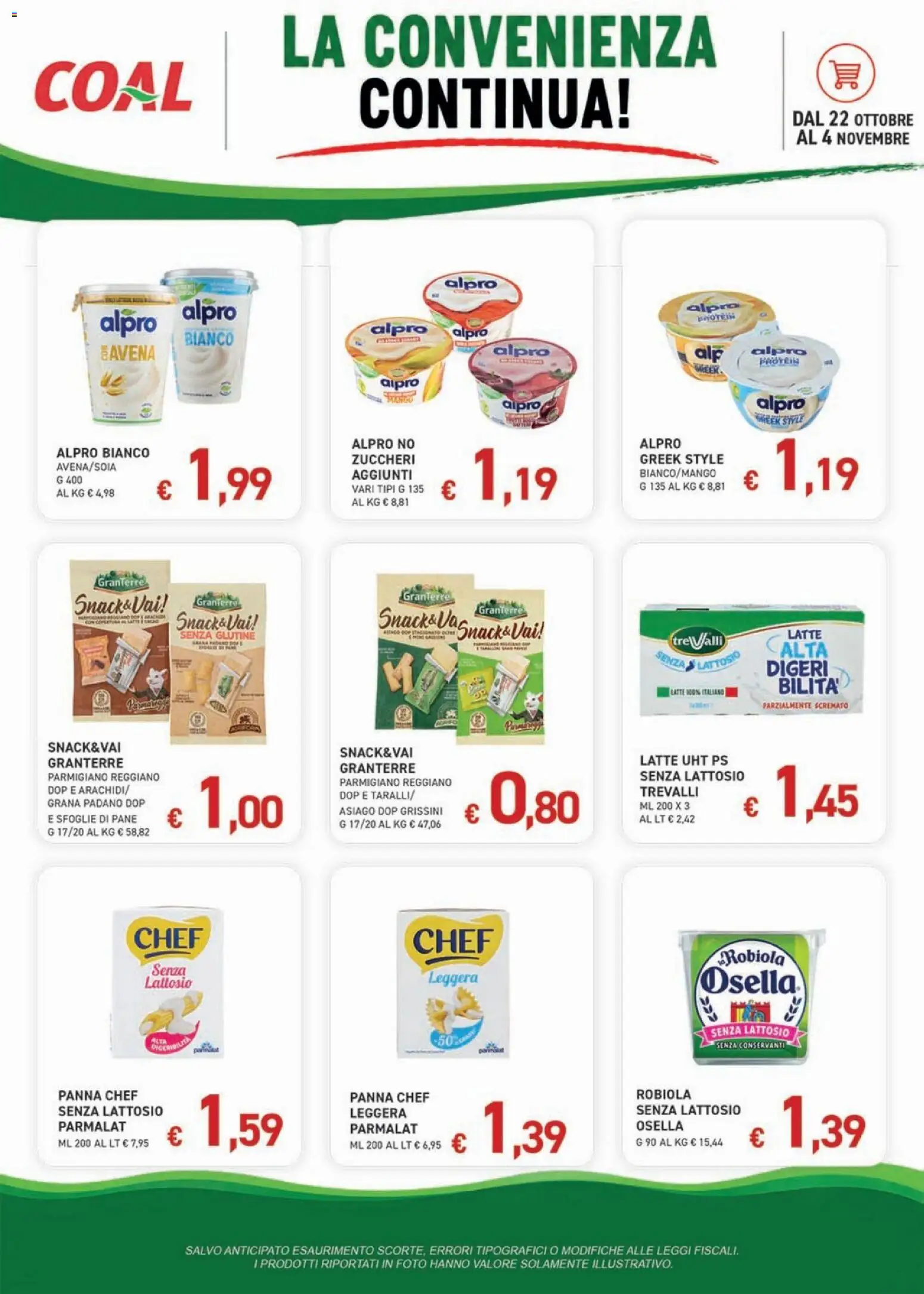 Volantino Coal del 22/10/2026 | Pagina: 3 | Prodotti: Panna, Latte senza lattosio, Taralli, Senza lattosio