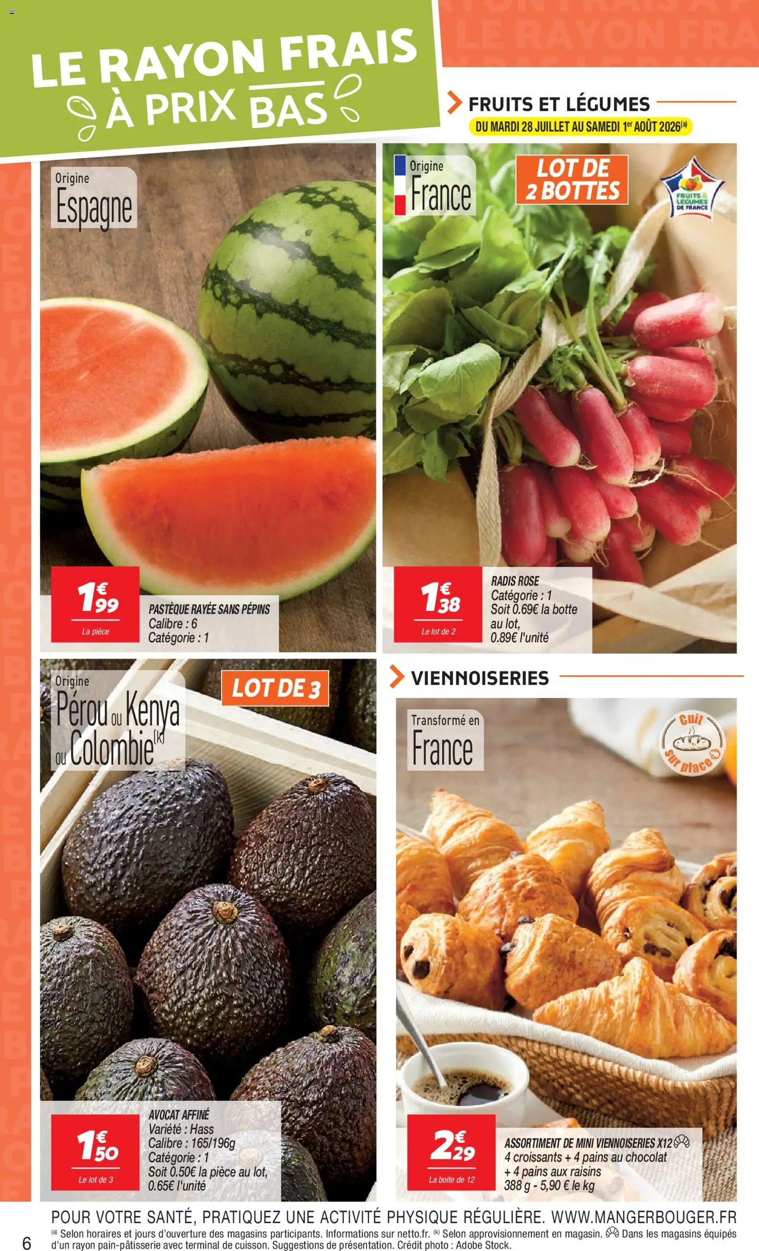 {H1} | Page: 6 | Produits: Pastèque, Radis, Viennoiseries, Chocolat