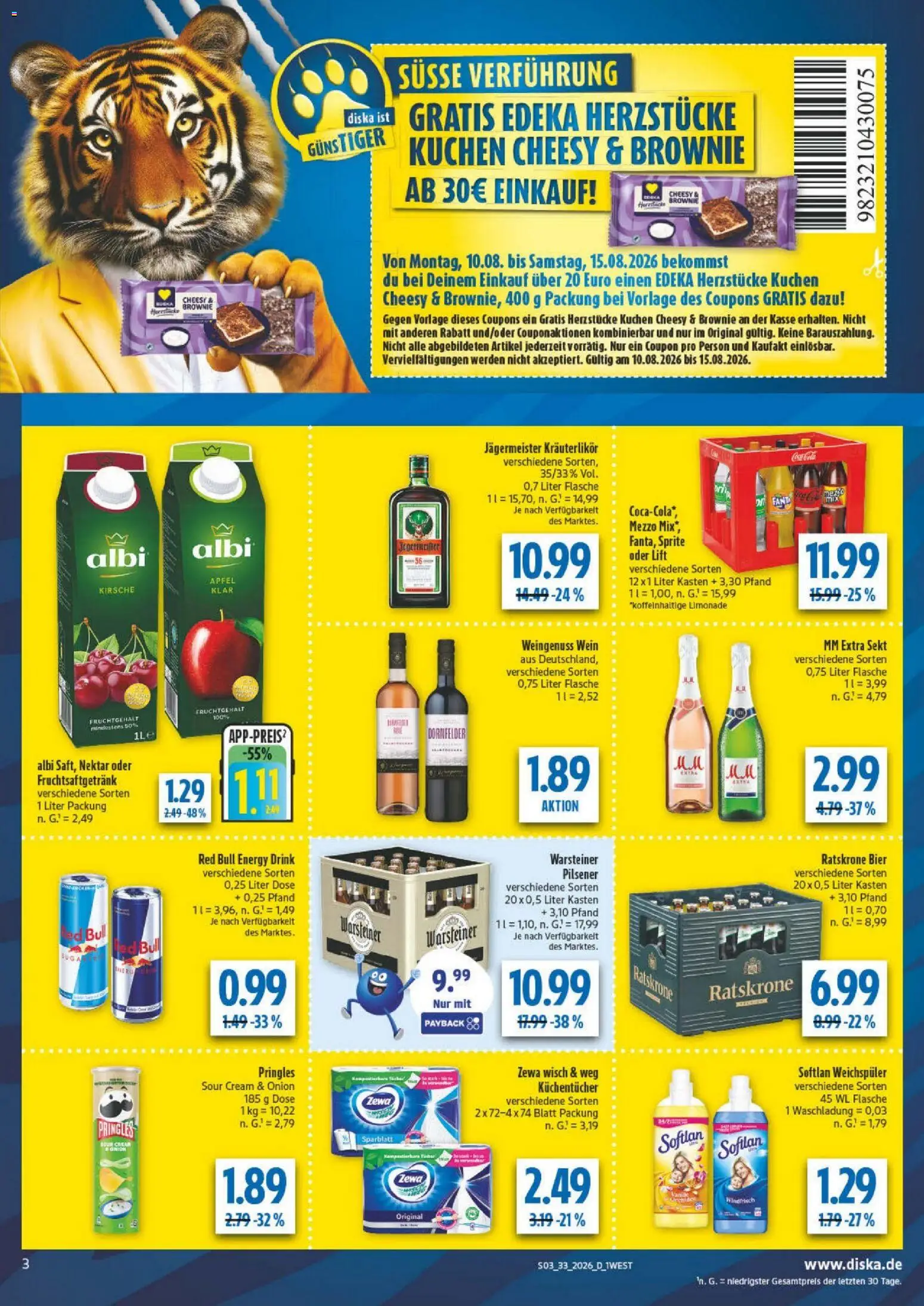 Diska - Diska Angebote Bayern KW33 – gültig ab 10.08.2026 | Seite: 3 | Produkte: Mezzo mix, Zewa, Limonade, Weichspüler