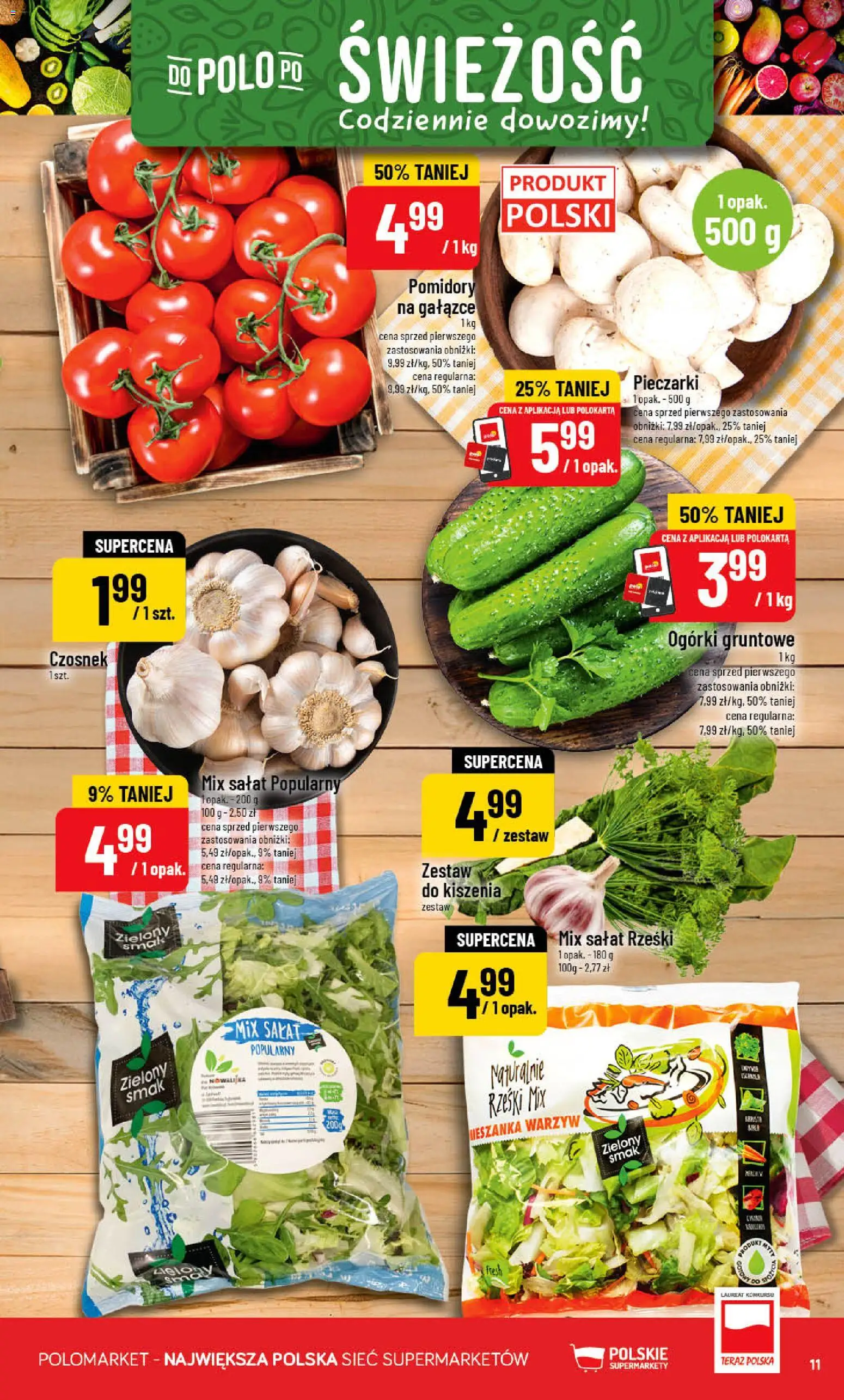 POLOmarket gazetka od 17.06.2026 | Strona: 11 | Produkty: Czosnek, Pieczarki, Mix sałat, Ogórki