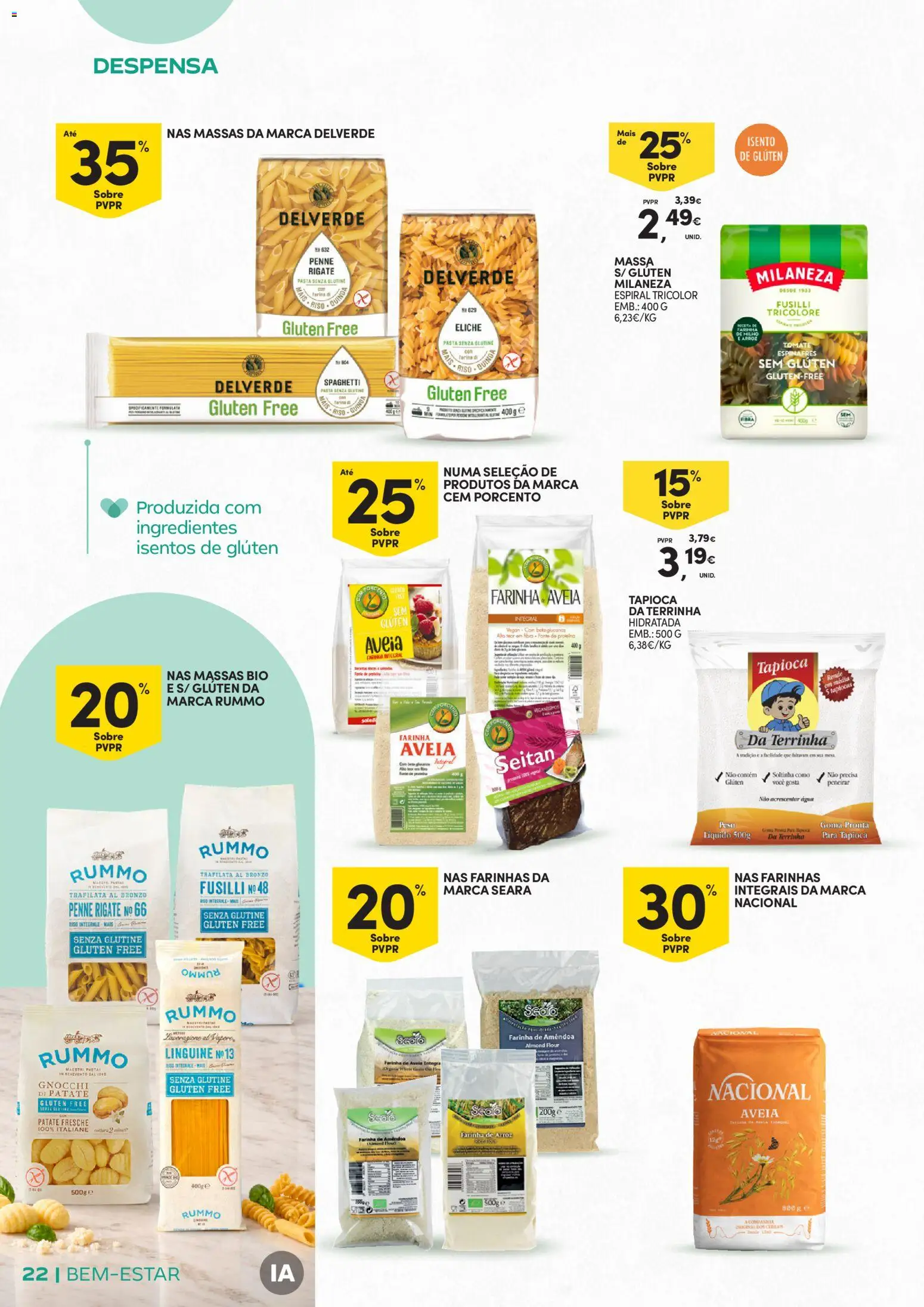 Continente Bem-Estar Assim toda a gente come melhor │ válido de 20/10/2026 | Página: 22 | Produtos: Farinha de amêndoa, Tapioca, Massa, Farinha