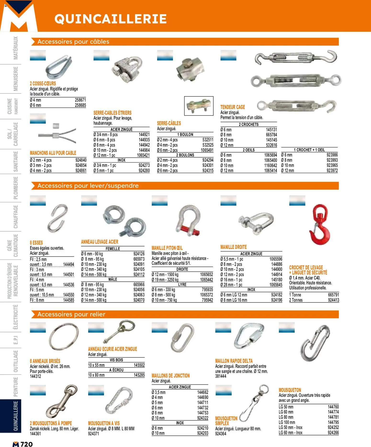 {H1} | Page: 720 | Produits: Câble, Mousquetons, Cage, Mousqueton