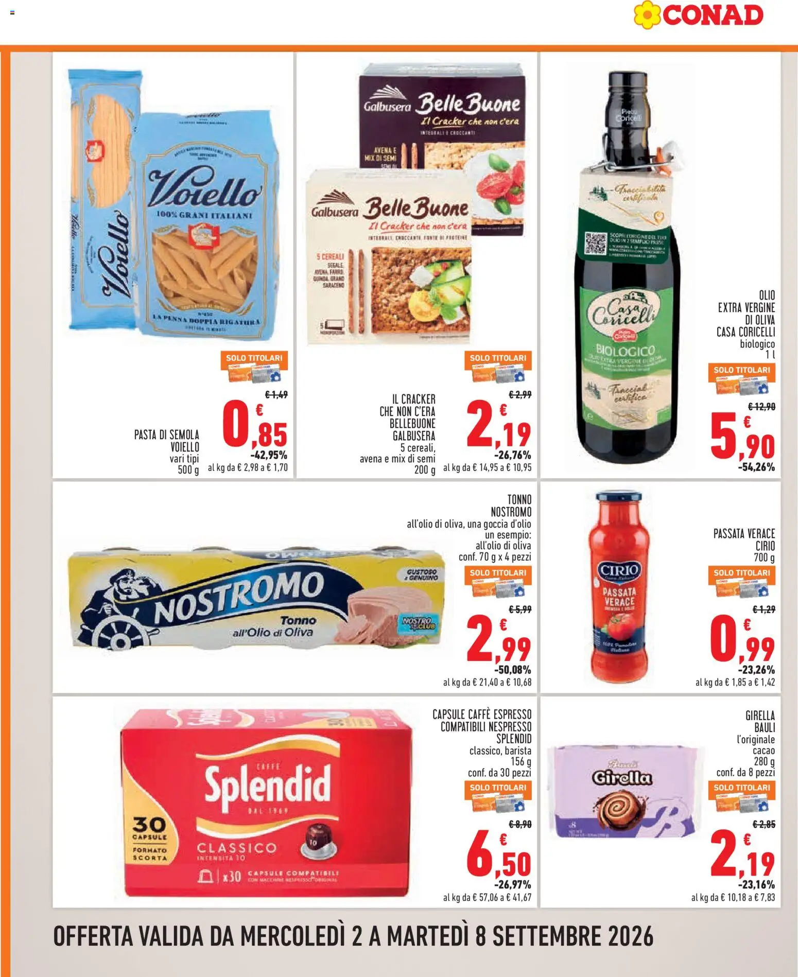 Volantino Conad del 02/09/2026 | Pagina: 6 | Prodotti: Pasta di semola, Pasta, Olio extra vergine, Semola