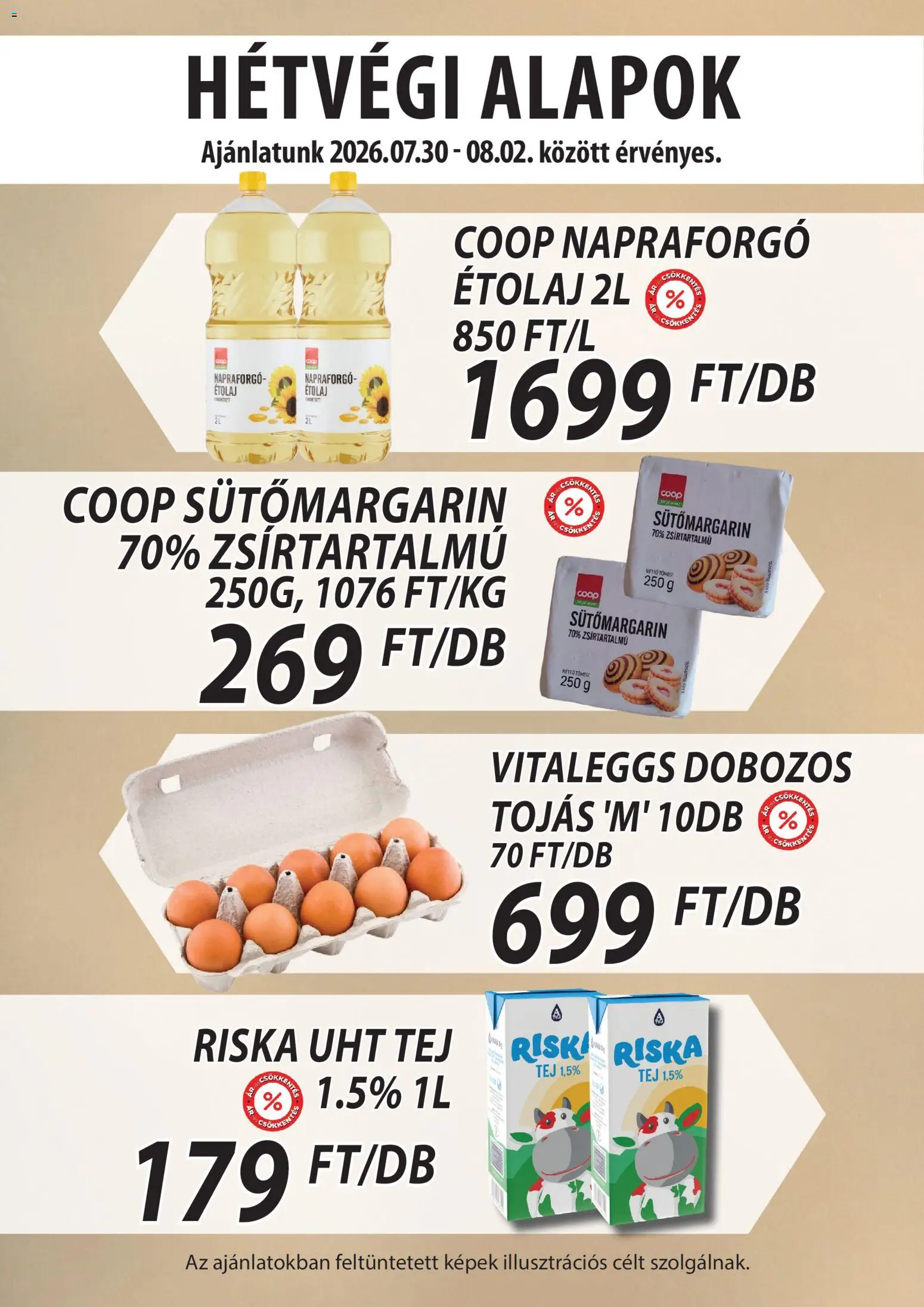 COOP Szolnok akciós ujság - amely érvényes a következő dátumtól: 2026.07.30. | Oldal: 3 | Termékek: Étolaj, Tej, Tojás