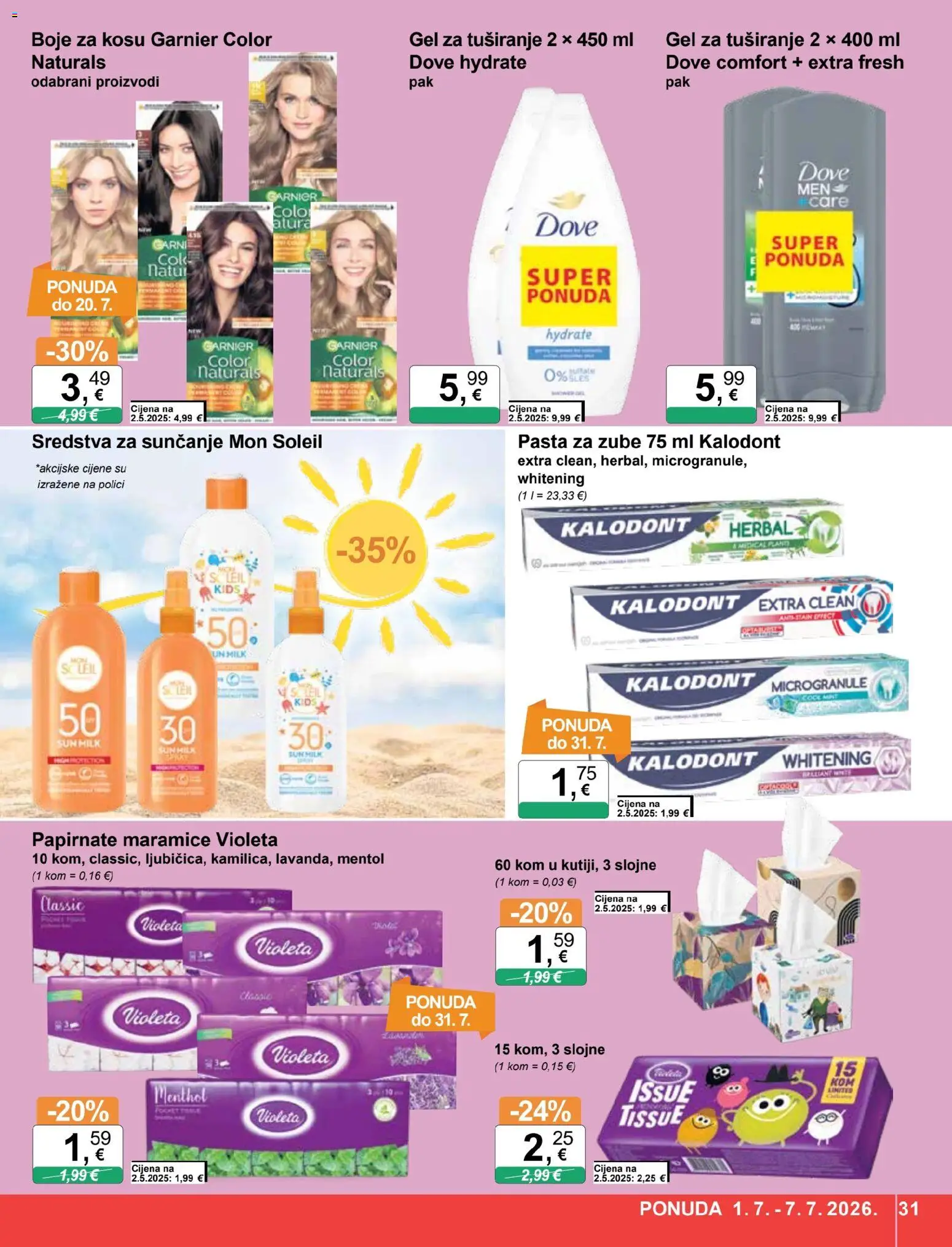 KTC katalog | vrijedi od 01.07.2026 | Stranica: 31 | Proizvodi: Pasta za zube, Pasta, Dove, Violeta