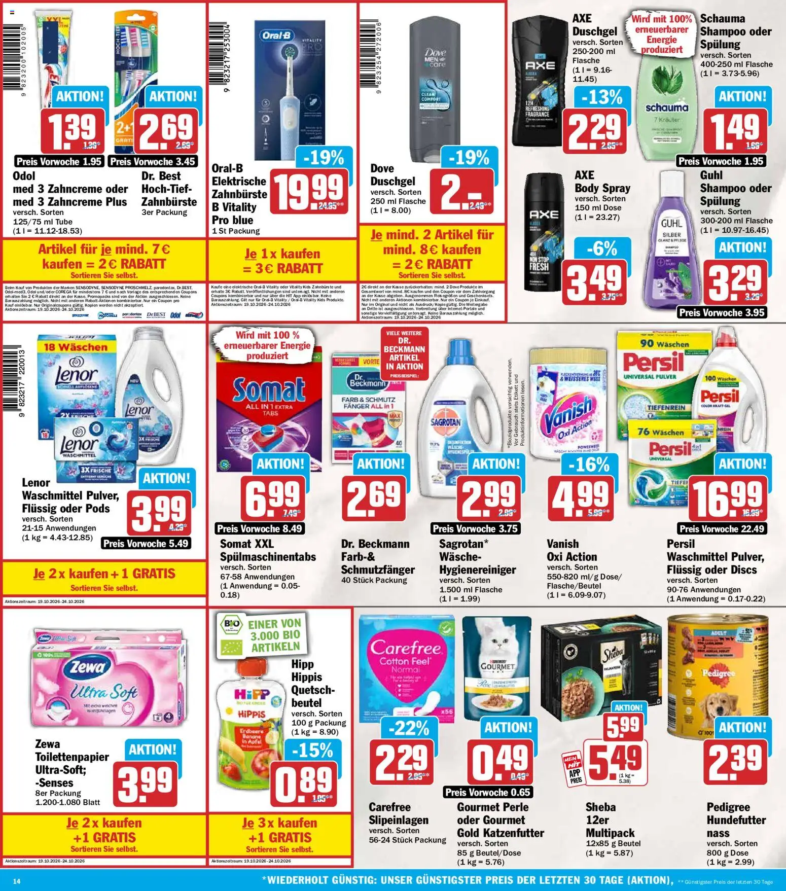 HIT Prospekt – gültig ab 19.10.2026 | Seite: 14 | Produkte: Shampoo, Spülung, Waschmittel, Toilettenpapier