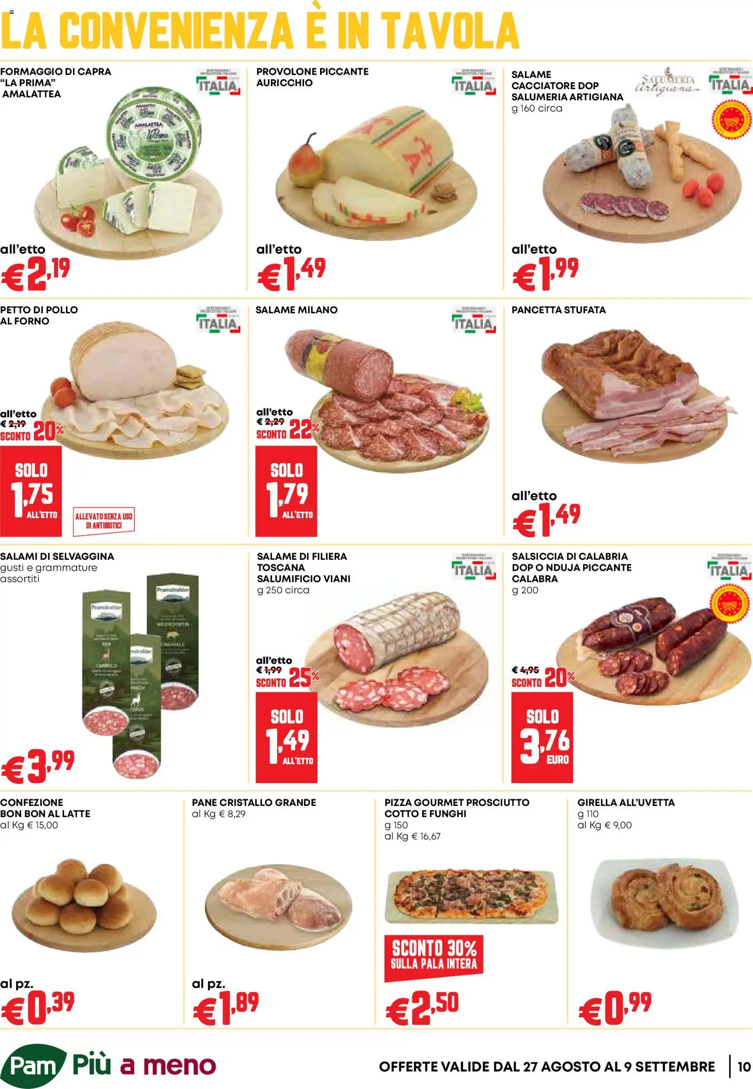 Volantino PAM del 27/08/2026 | Pagina: 10 | Prodotti: Pancetta, Latte, Formaggio, Formaggio di capra
