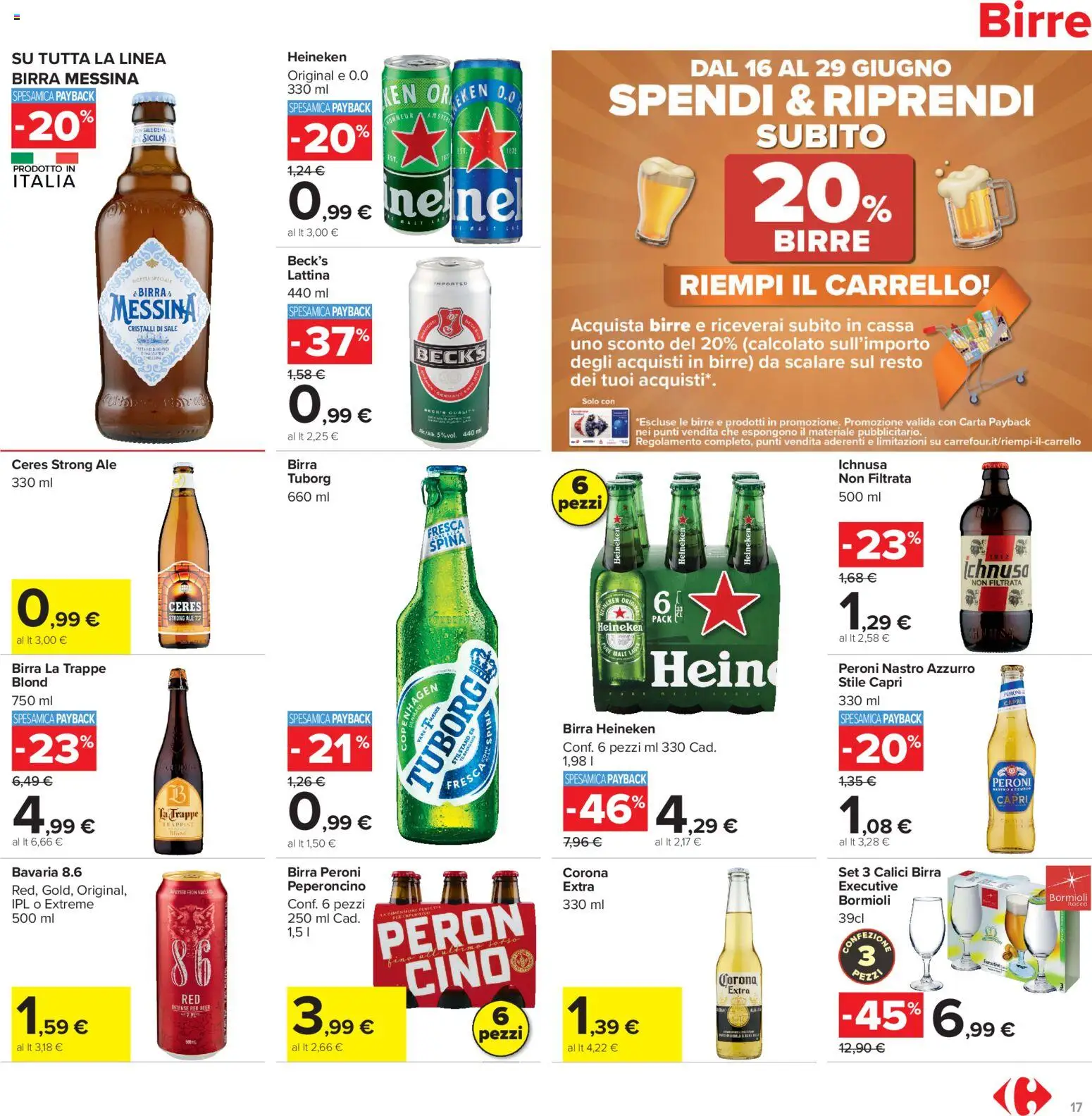 Volantino Carrefour del 16.06.2026 | Pagina: 17 | Prodotti: Birra, Sale, Birra messina, Heineken