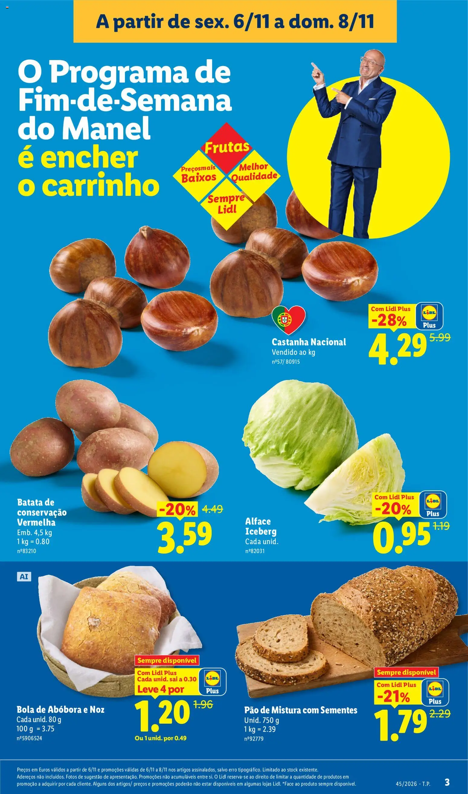 Lidl Promoções Fim de Semana │ válido de 06/11/2026 | Página: 3 | Produtos: Batata, Frutas, Abóbora, Alface Iceberg